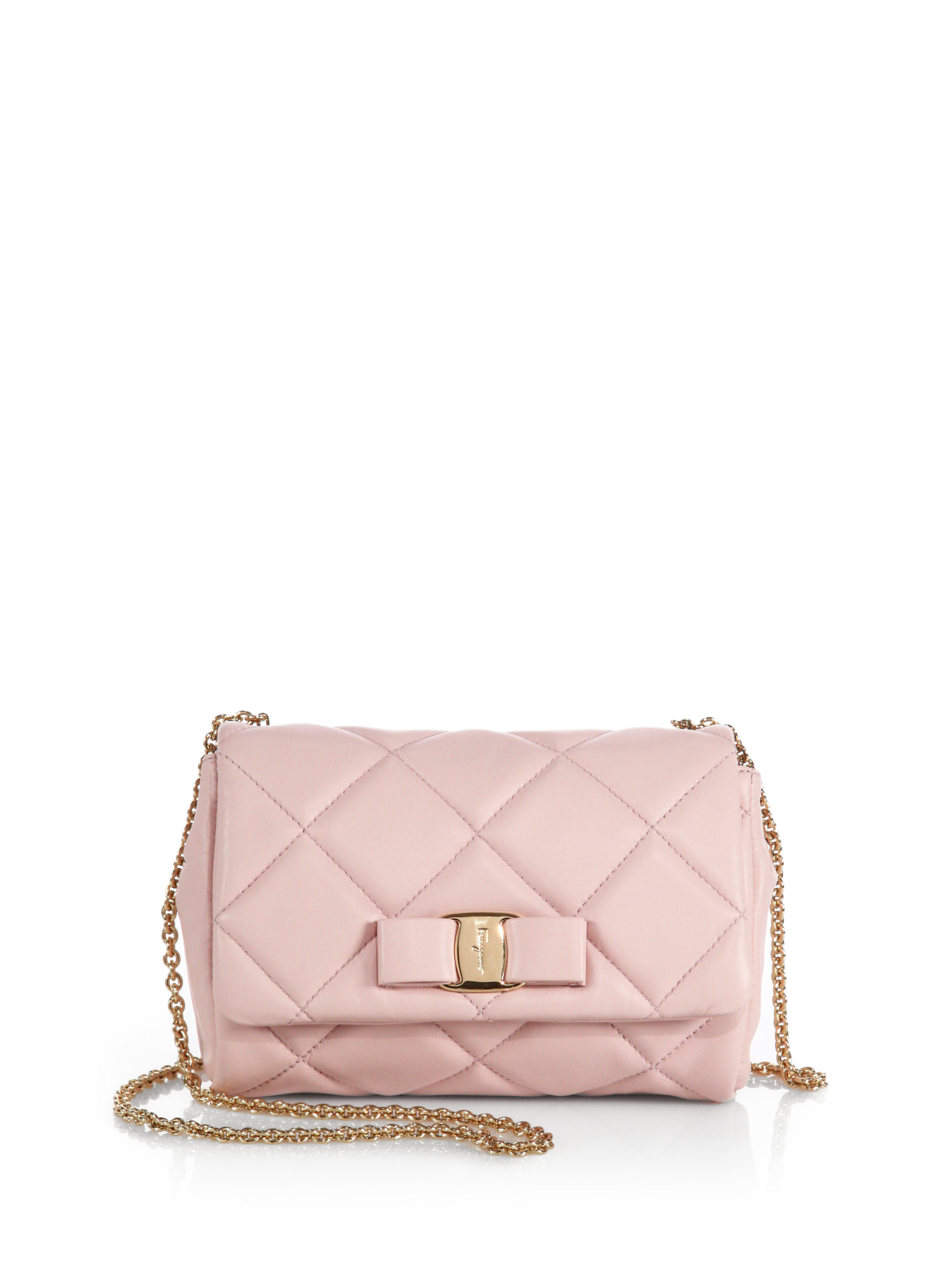 Ferragamo Mini Ginny Quilted-leather Crossbody Bag in Pink | Lyst