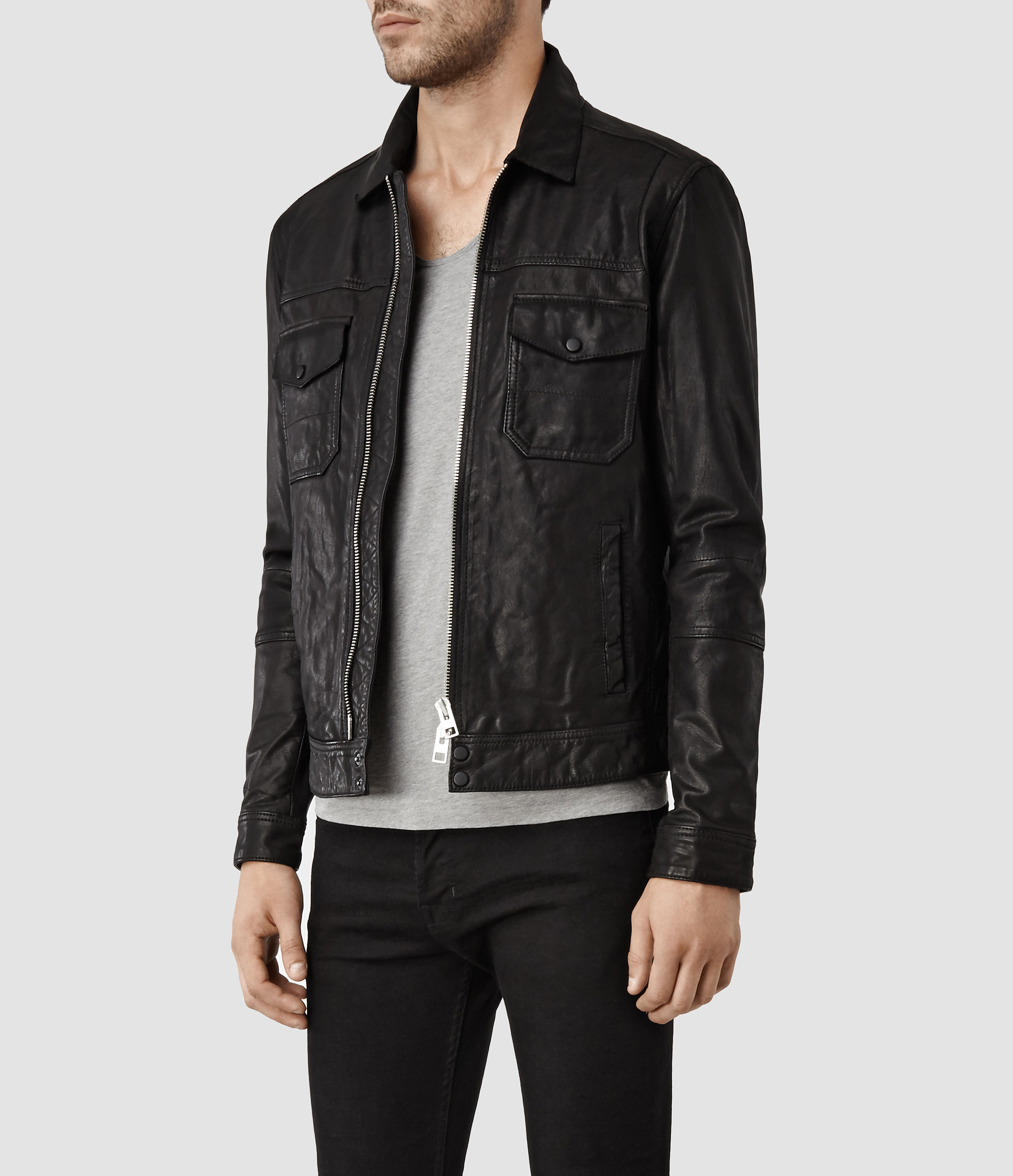 Lyst - Allsaints Morson Leather Jacket in Black for Men