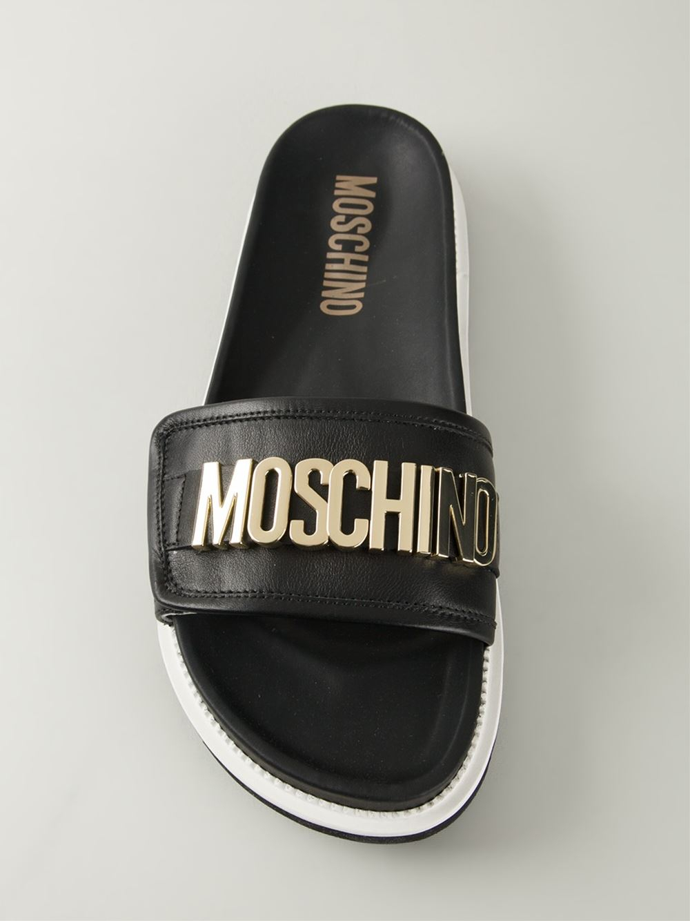 Lyst Moschino Logo Plaque Sandals in Black for Men