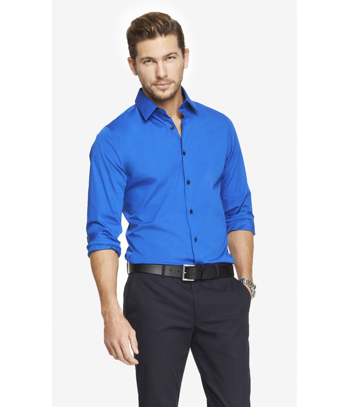 Express Fitted 1Mx Stretch Cotton Shirt in Blue for Men (BOUNTY BLUE ...