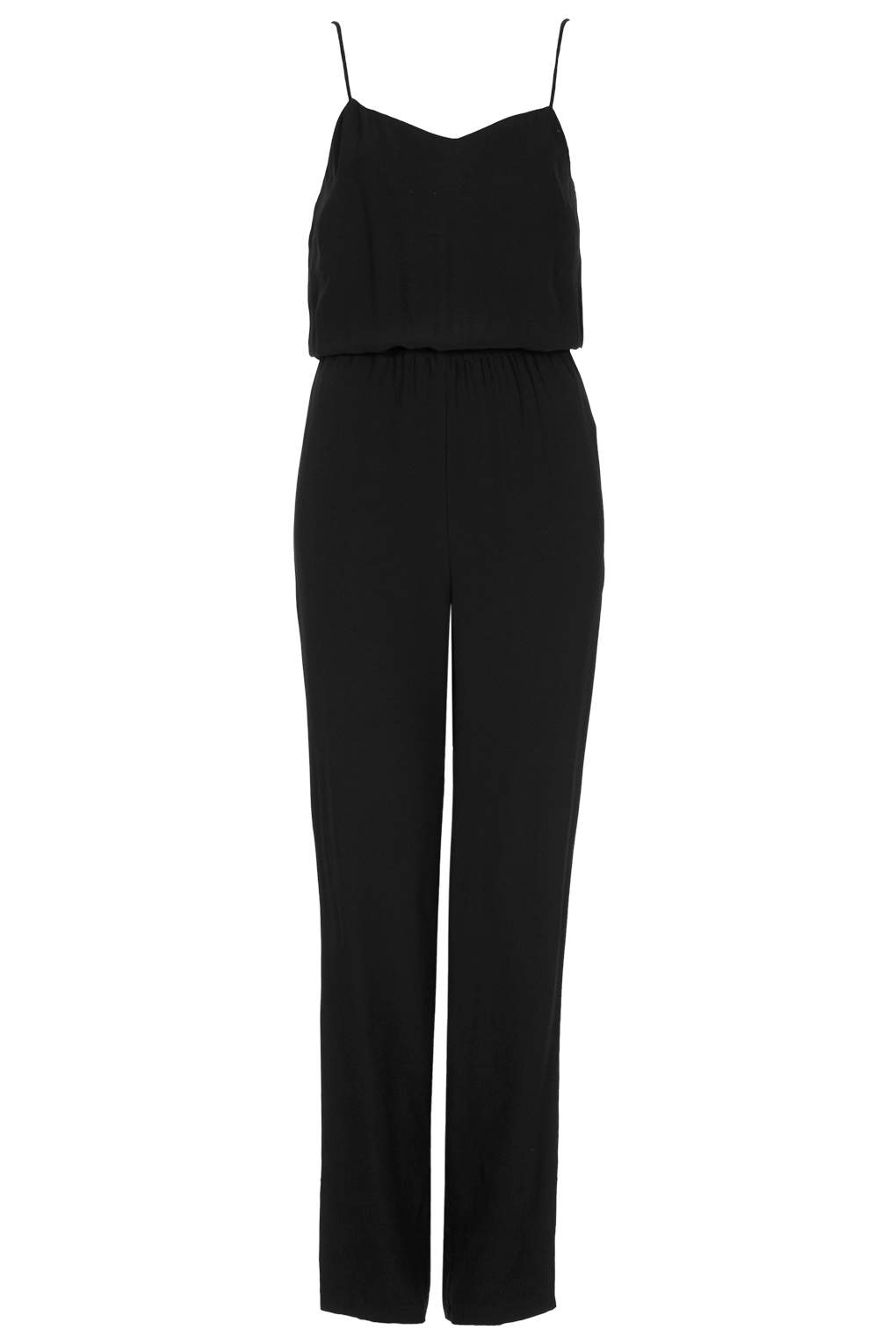 Lyst - Topshop Tall Satin Strappy Jumpsuit in Black