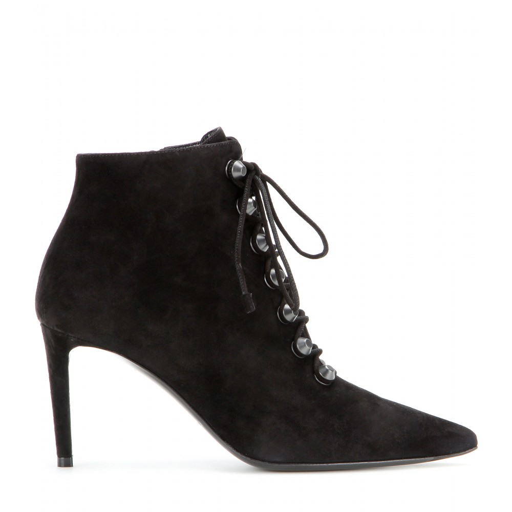 Lyst Balenciaga LaceUp Velvet Ankle Boots in Black