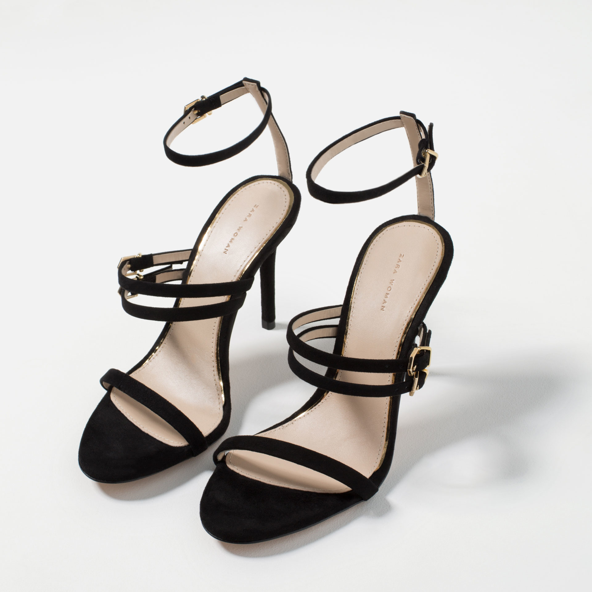 Zara Leather Strappy Sandals in Black | Lyst