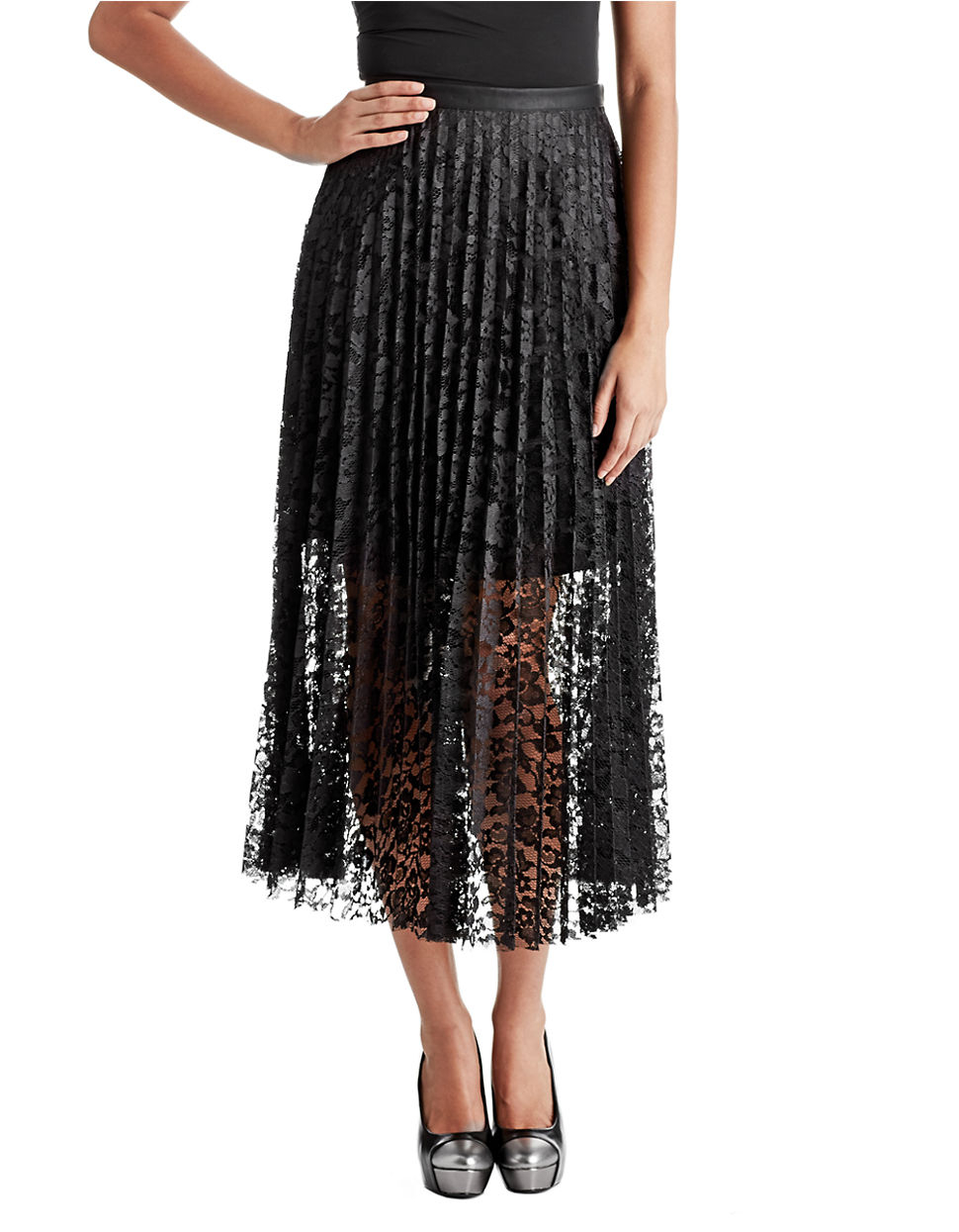 Free People Lace Pretty Pleated Maxi Skirt in Black | Lyst