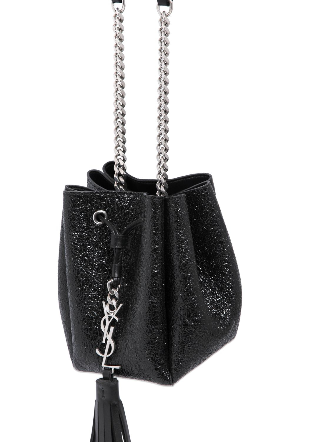 Lyst Saint Lau Ysl Led Patent Leather Bucket Bag In Black Gallery