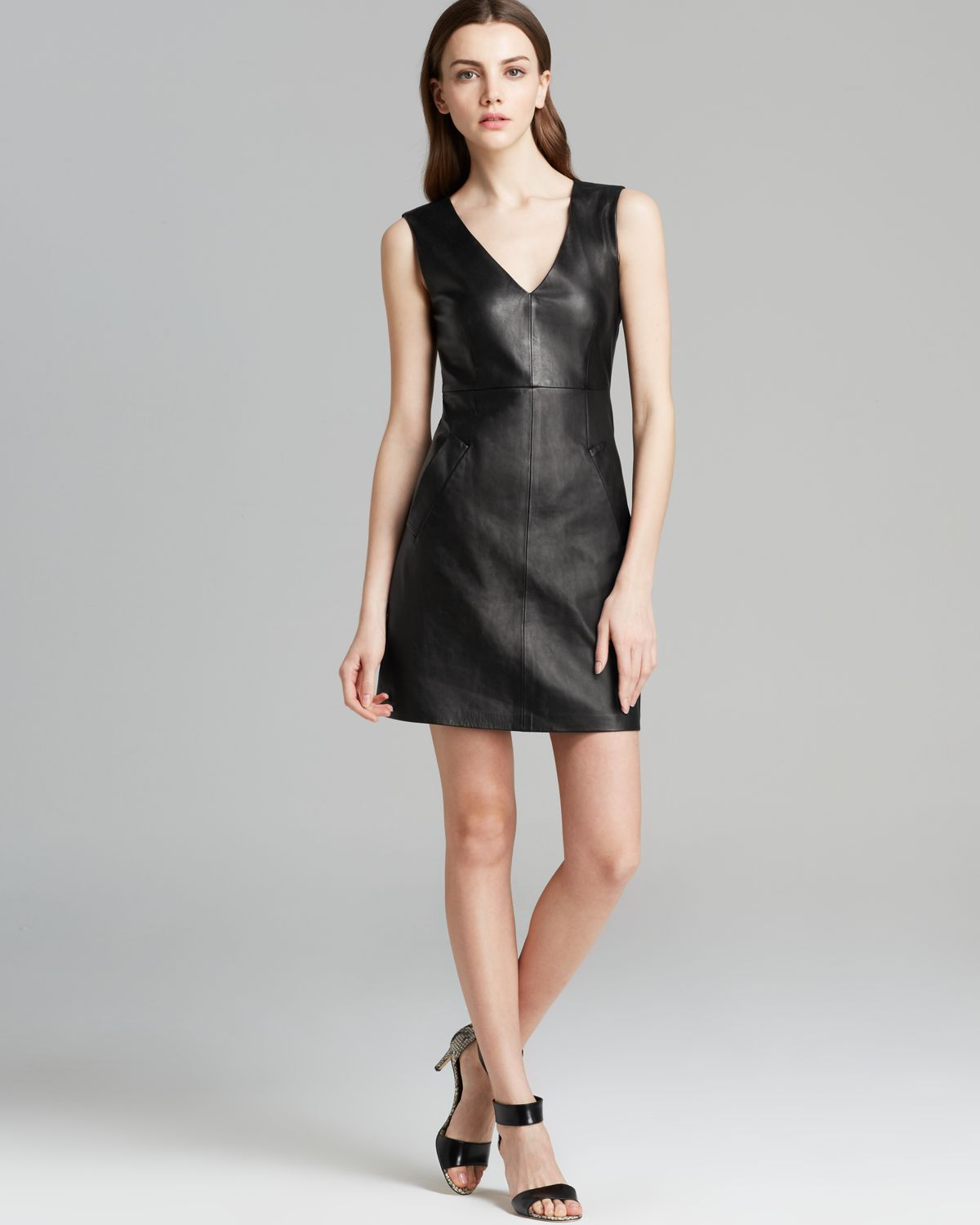 Diane Von Furstenberg Dress Halle Leather in Black (Black/Black) | Lyst