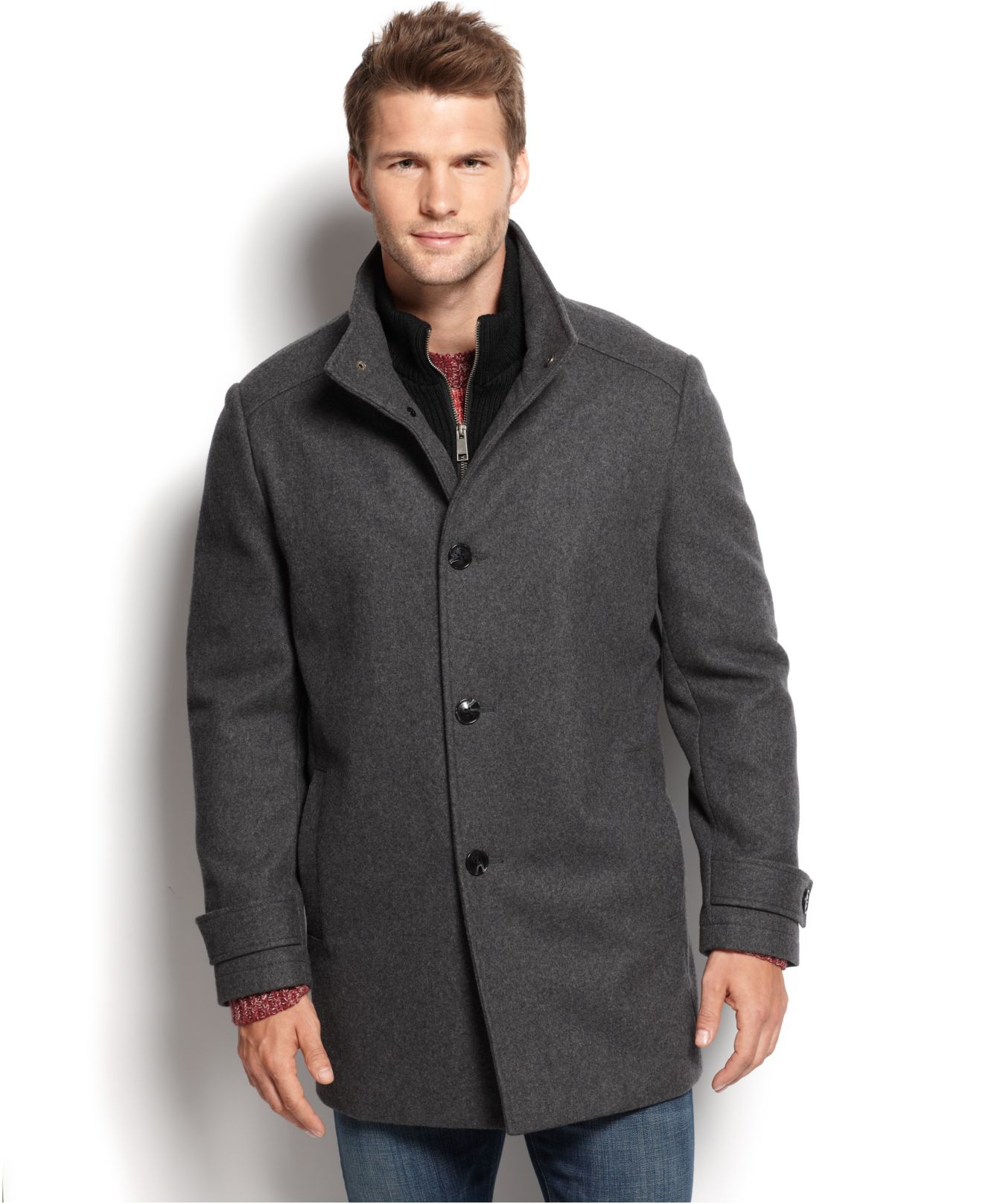 Marc new york Wool-blend Knit-bib Car Coat in Gray for Men | Lyst