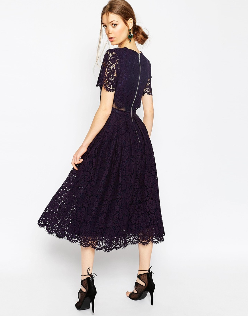 Lyst Asos  Lace Crop Top Midi Prom  Dress  in Black 