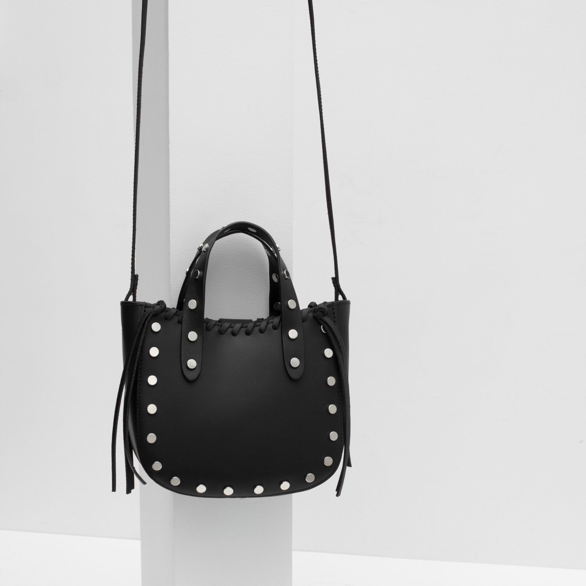 Zara Mini Leather Tote With Studs in Black Lyst