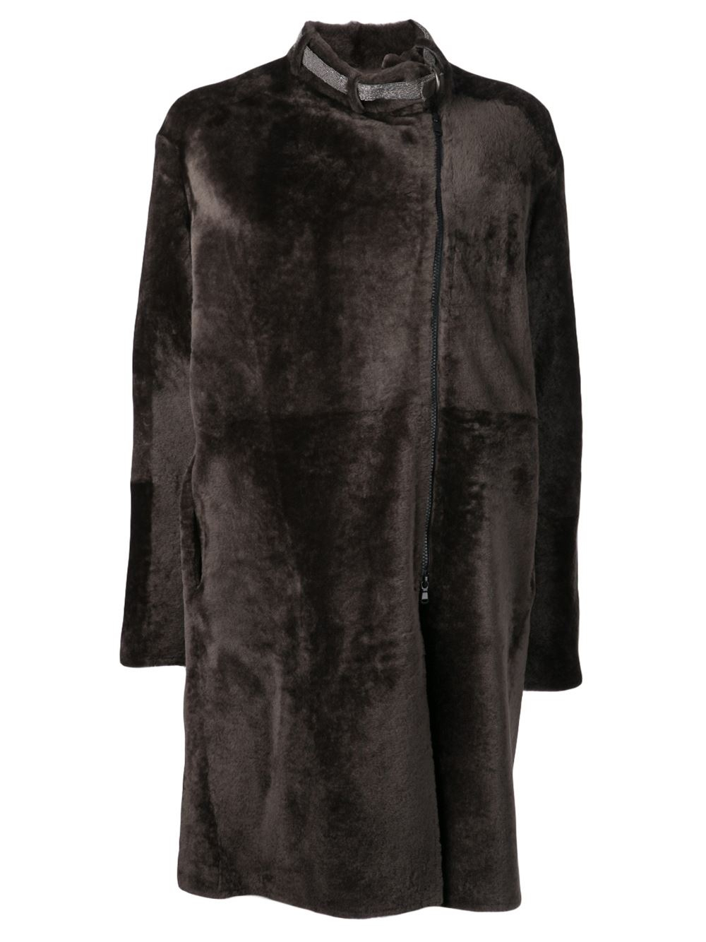 Brunello Cucinelli Shearling Long Coat in Brown | Lyst