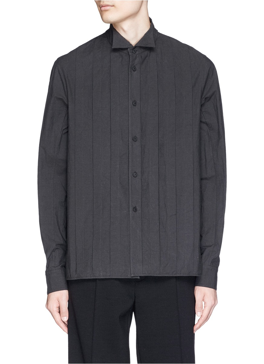 Lyst - Ziggy Chen Box Pleat Front Stand Collar Shirt in Black for Men