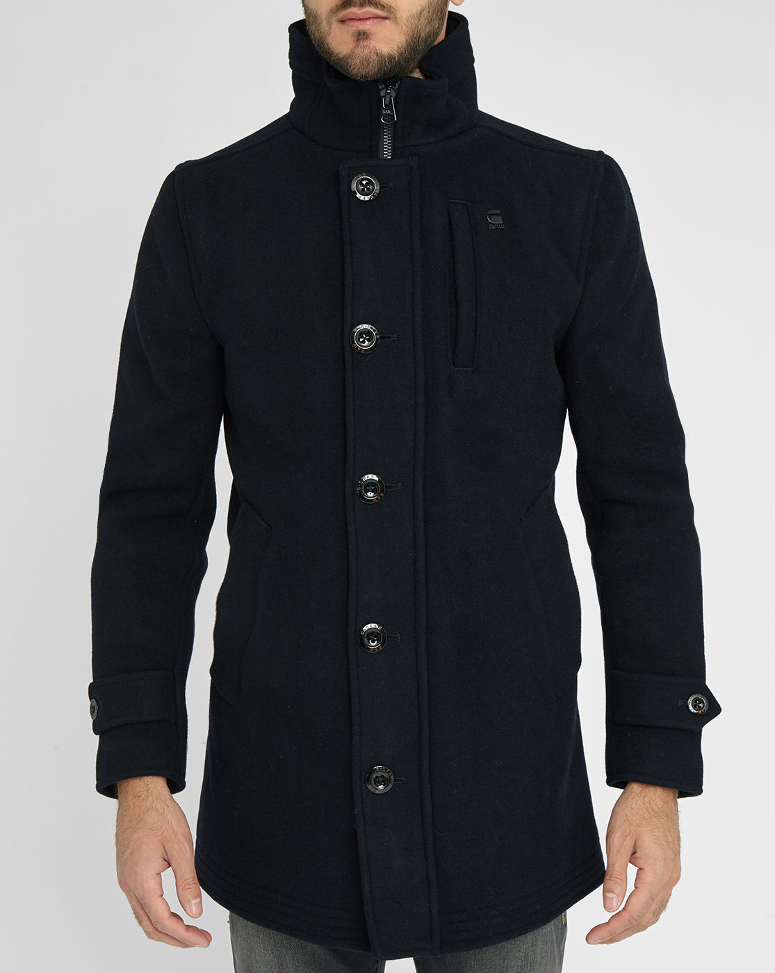 GStar RAW Blue Navy Standing Collar Wool Garber Trench Coat for Men