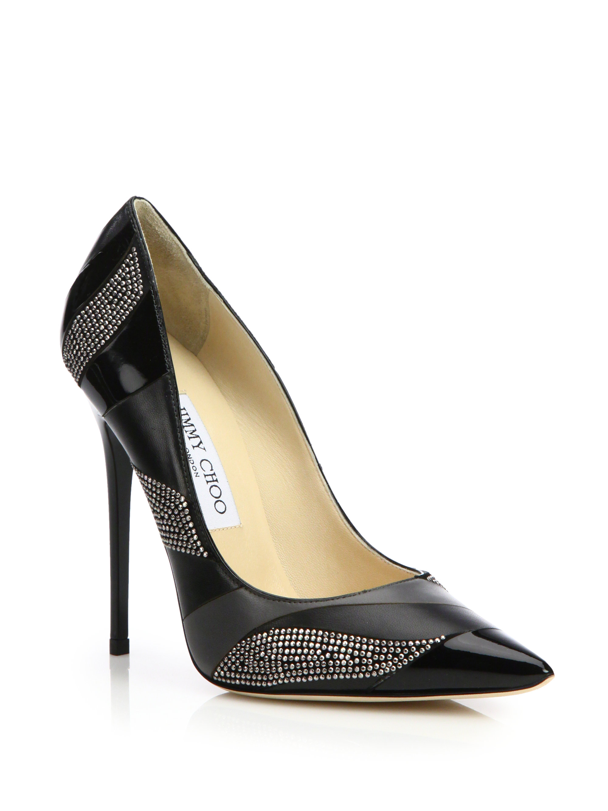 Jimmy choo Anouk Studded Patchwork Leather Pumps in Black | Lyst