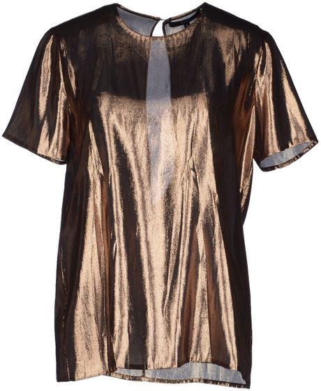Gucci Short Sleeves Blouse in Gold | Lyst