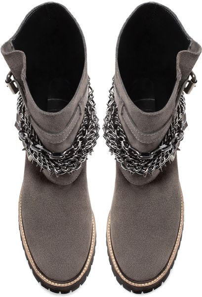 Zara Leather Ankle Boot with Chains and Straps in Gray (Grey) | Lyst