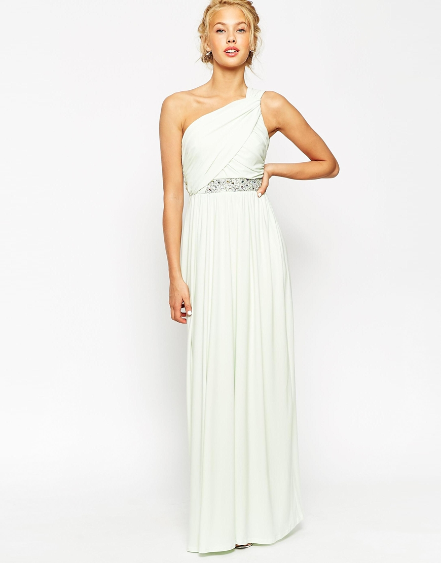 Asos One Shoulder Maxi With Embellished Trim Dress in White | Lyst