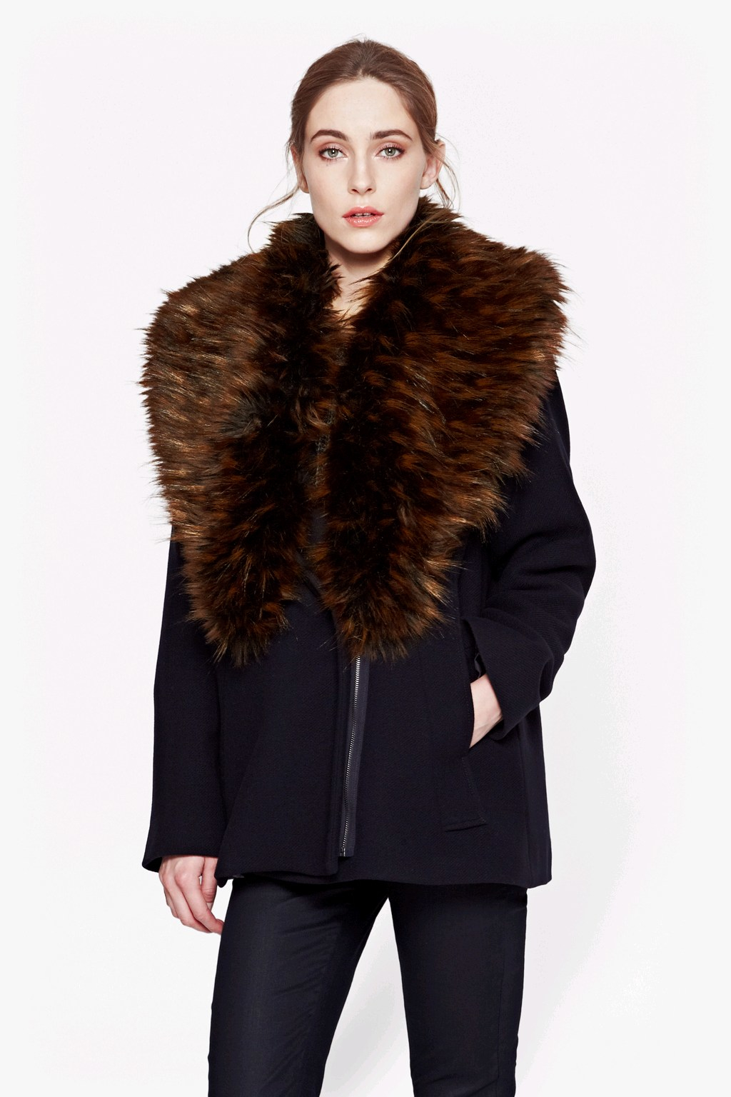 French connection Mia Oversized Wool & Faux Fur Jacket in Blue | Lyst