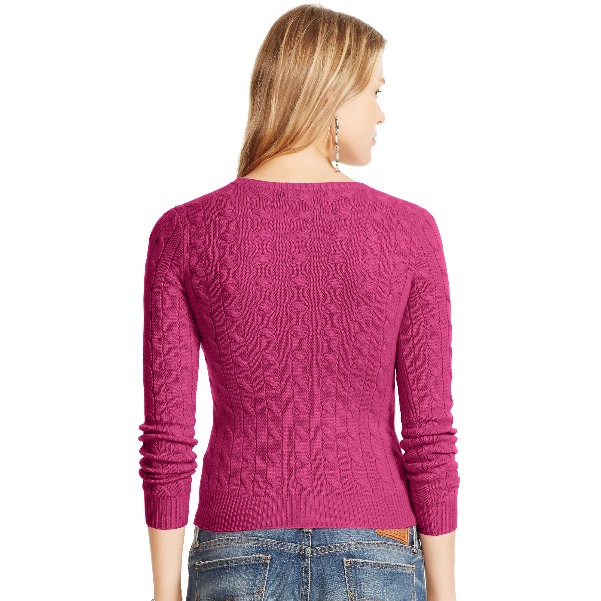 Polo ralph lauren Cable Cashmere V-neck Sweater in Purple | Lyst