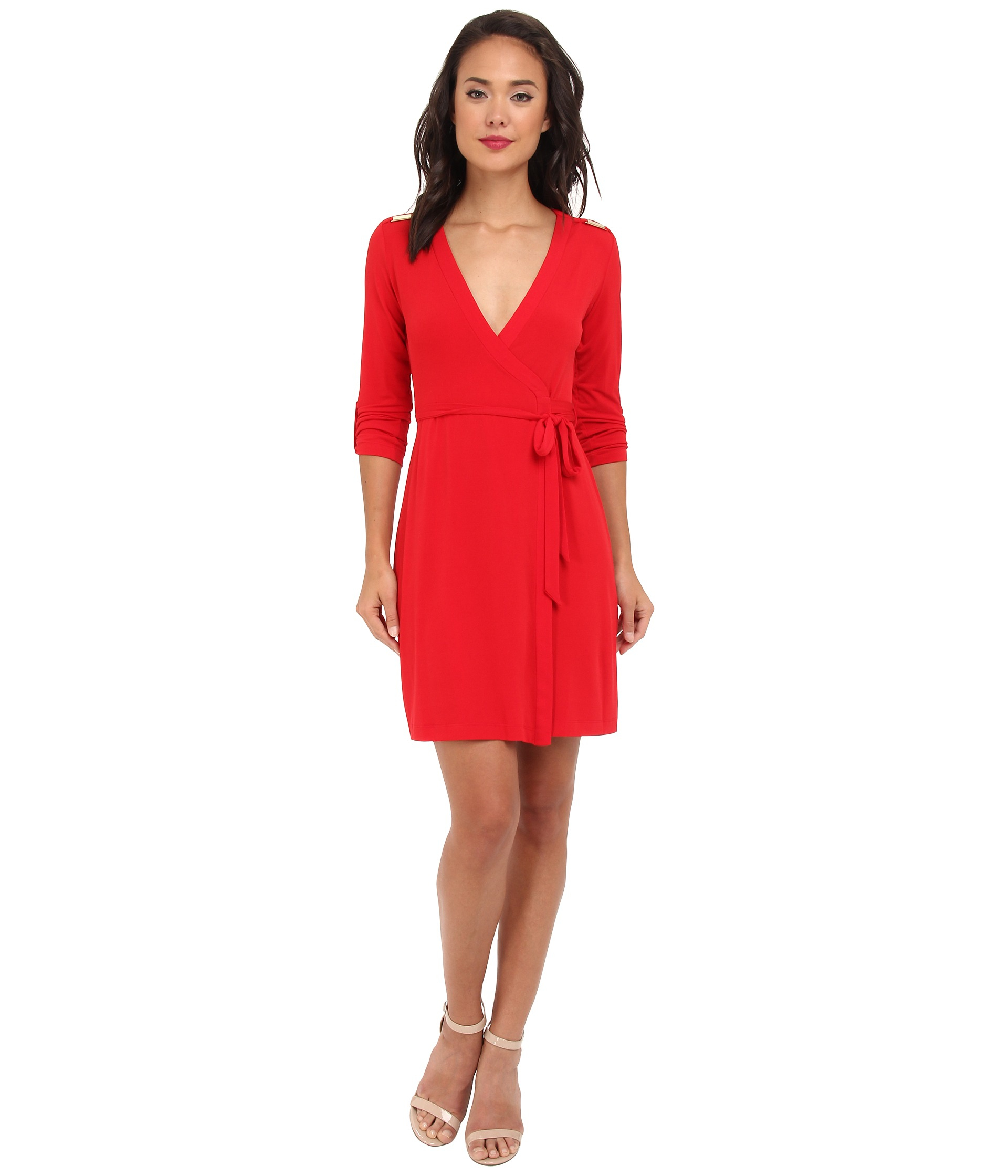 Calvin Klein Matte Jersey Solid Wrap Dress in Red | Lyst