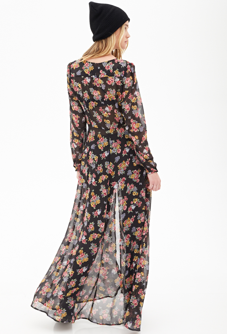 Lyst - Forever 21 Floral Chiffon Maxi Dress in Pink