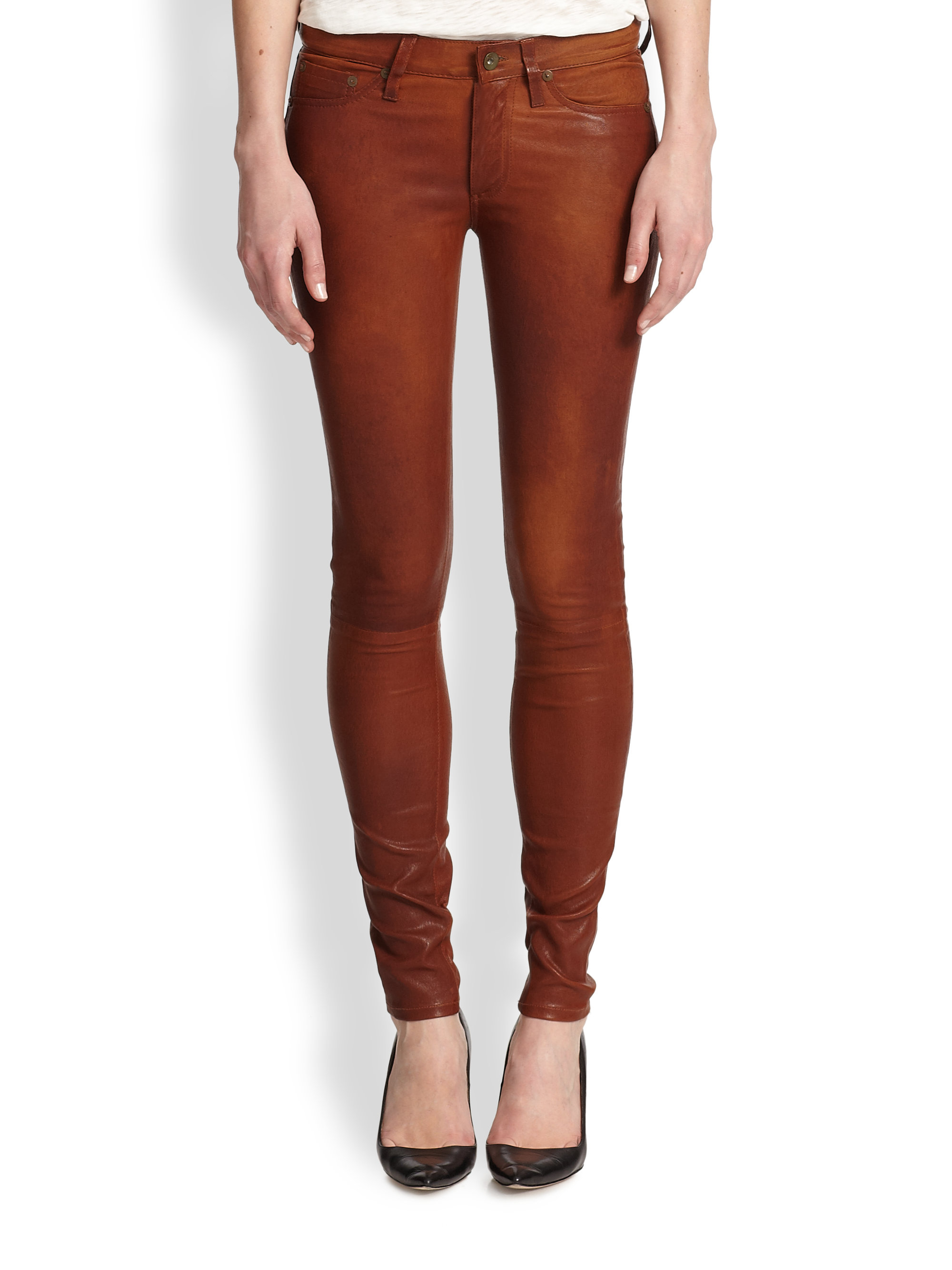 Lyst - Rag & Bone Leather Skinny Jeans in Brown