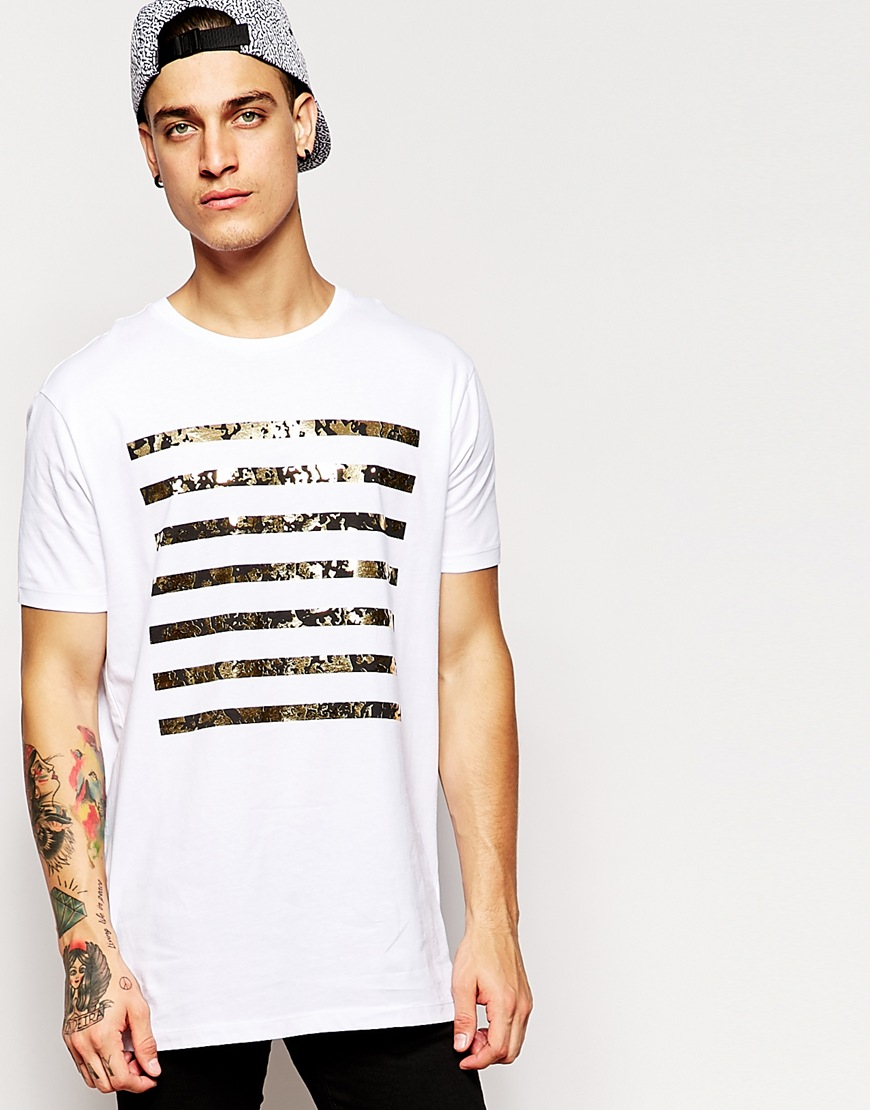 Asos Longline Tshirt With Foil Print Stripe in White for Men Lyst