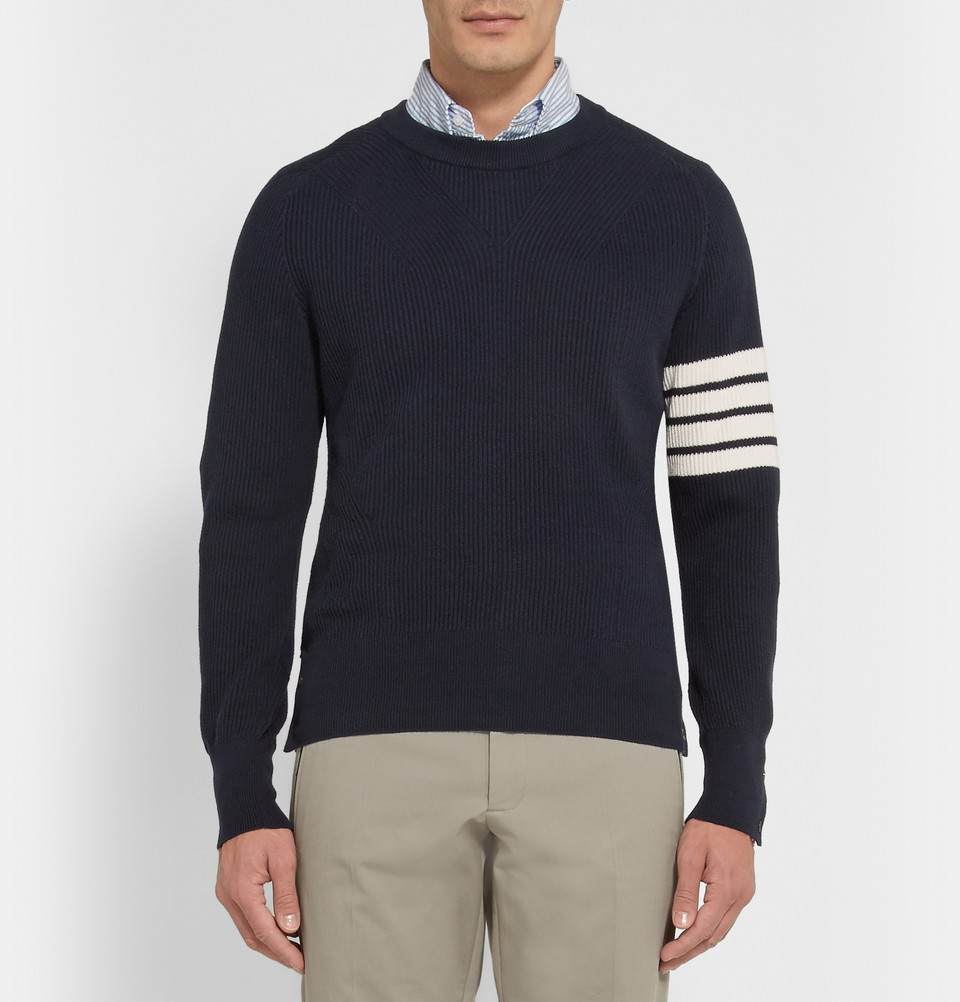 Thom browne Striped RibbedKnit Cotton Sweater in Blue for Men Lyst