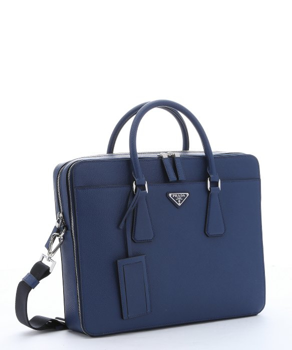 Prada Dark Blue Saffiano Leather Top Handle Briefcase in Blue for ...  