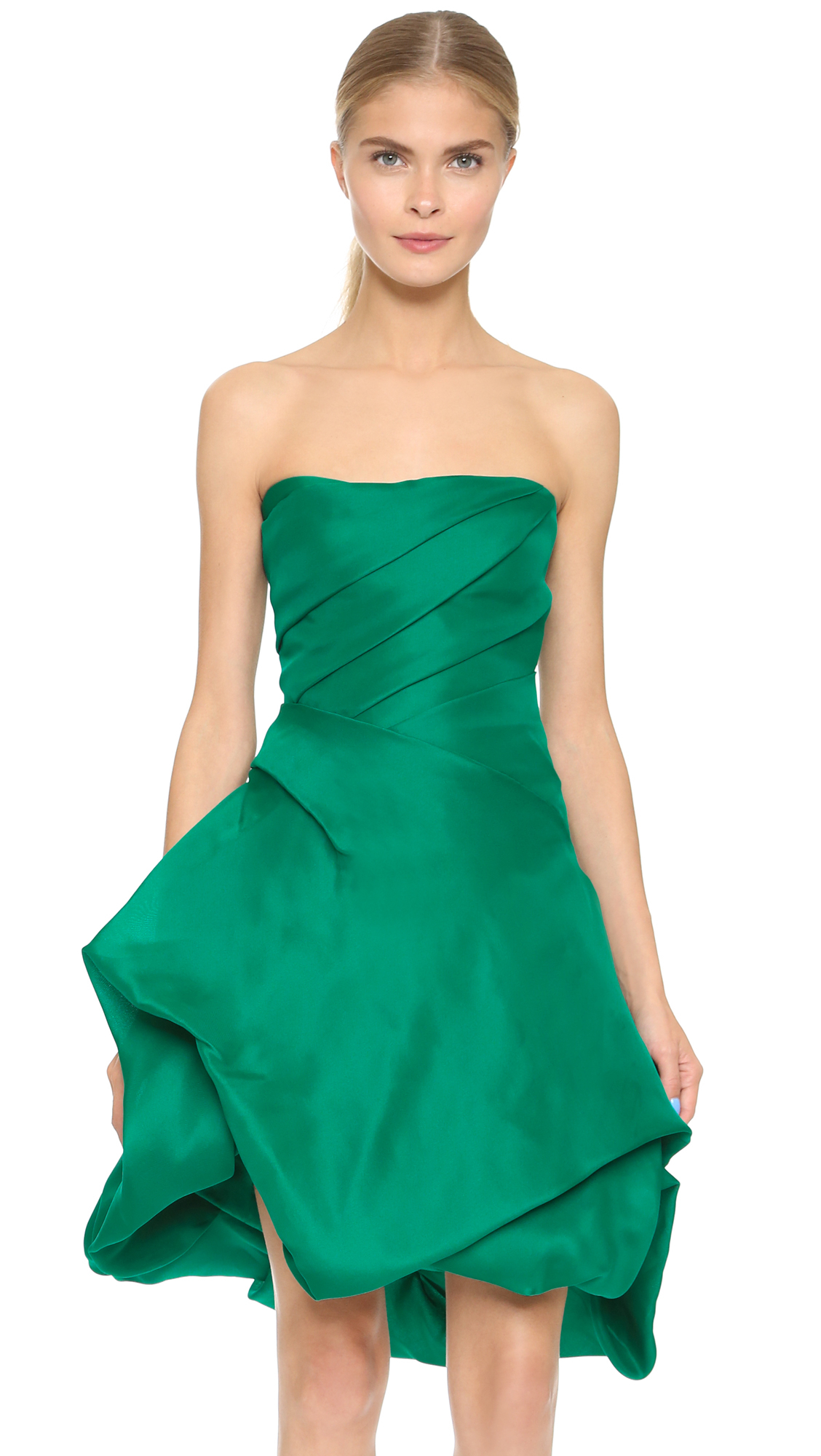 Monique lhuillier Strapless Dress With Bubble Hem - Emerald in ...
