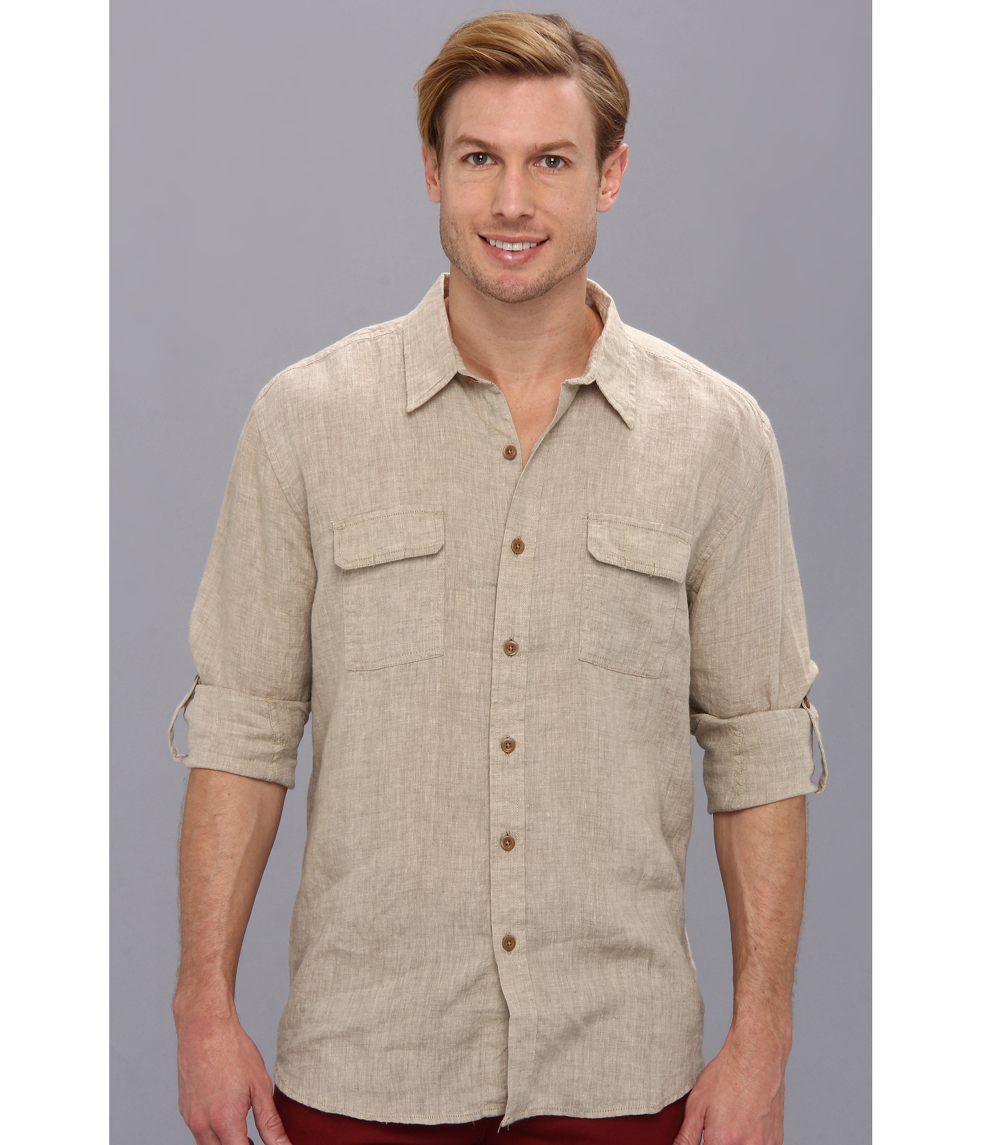 Lucky brand Grant Linen Safari Shirt in Natural for Men | Lyst