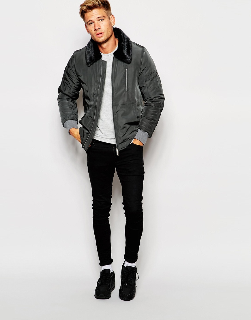 Lyst Native Youth Flight Jacket With Faux Fur Collar In Black For Men Gallery