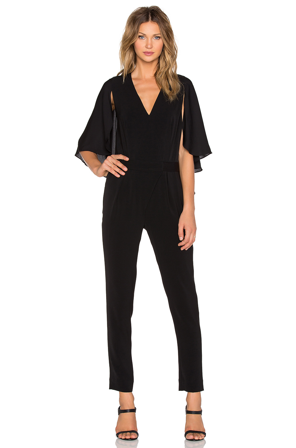 Lyst Halston Flowy Sleeve Jumpsuit in Black