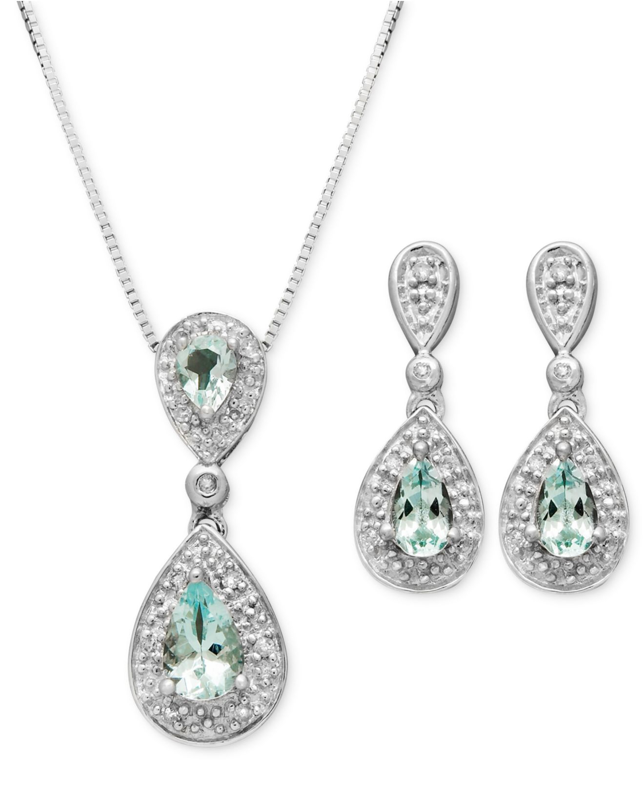 Lyst Macy S Sterling Silver Earrings And Pendant Set Aquamarine Gallery