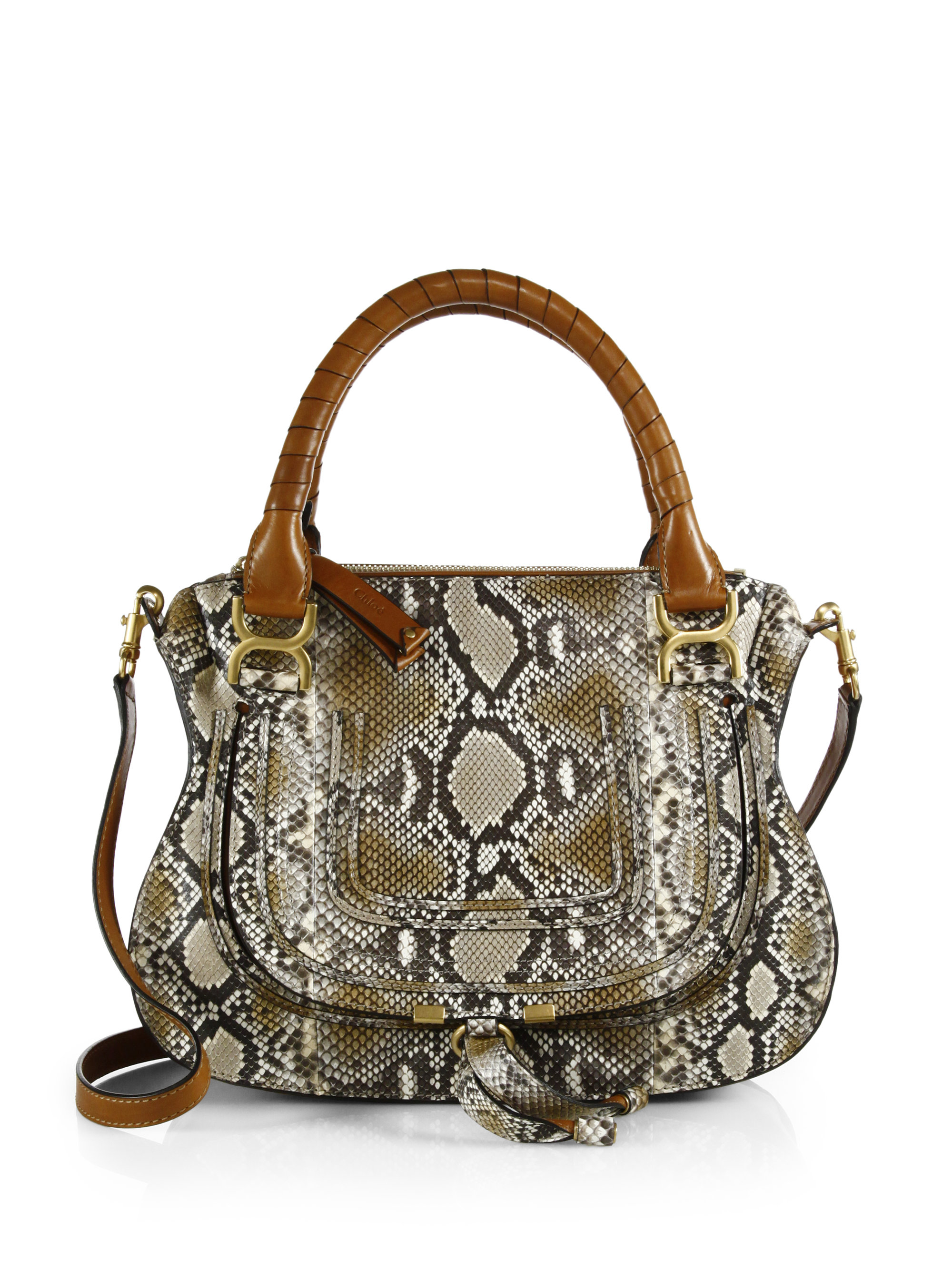 Chlo Marcie Medium Python Satchel in Beige (NOMAD-BEIGE) | Lyst