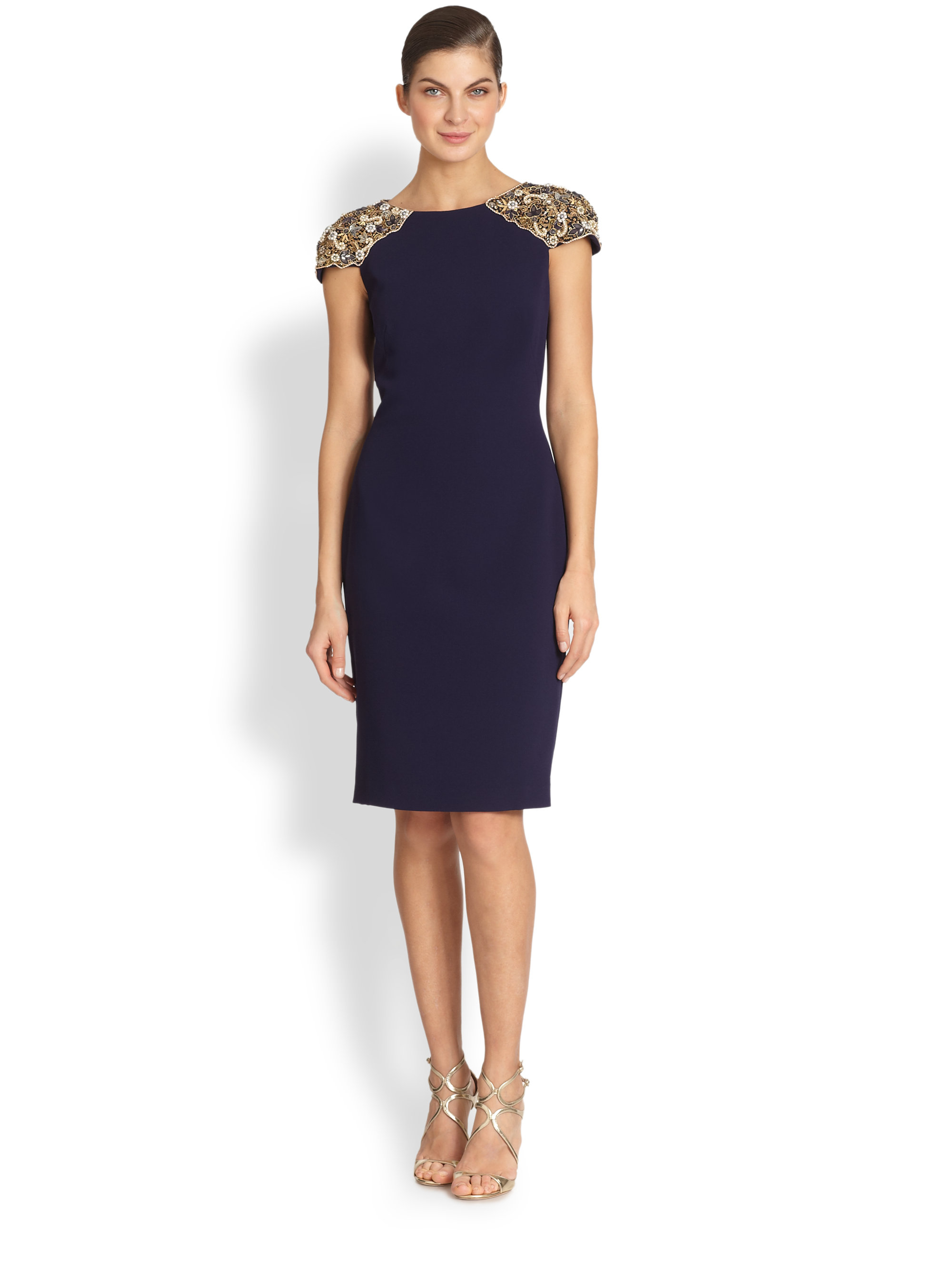 Lyst Badgley Mischka Embellished Cap Sleeve Cocktail Dress In Blue 0109