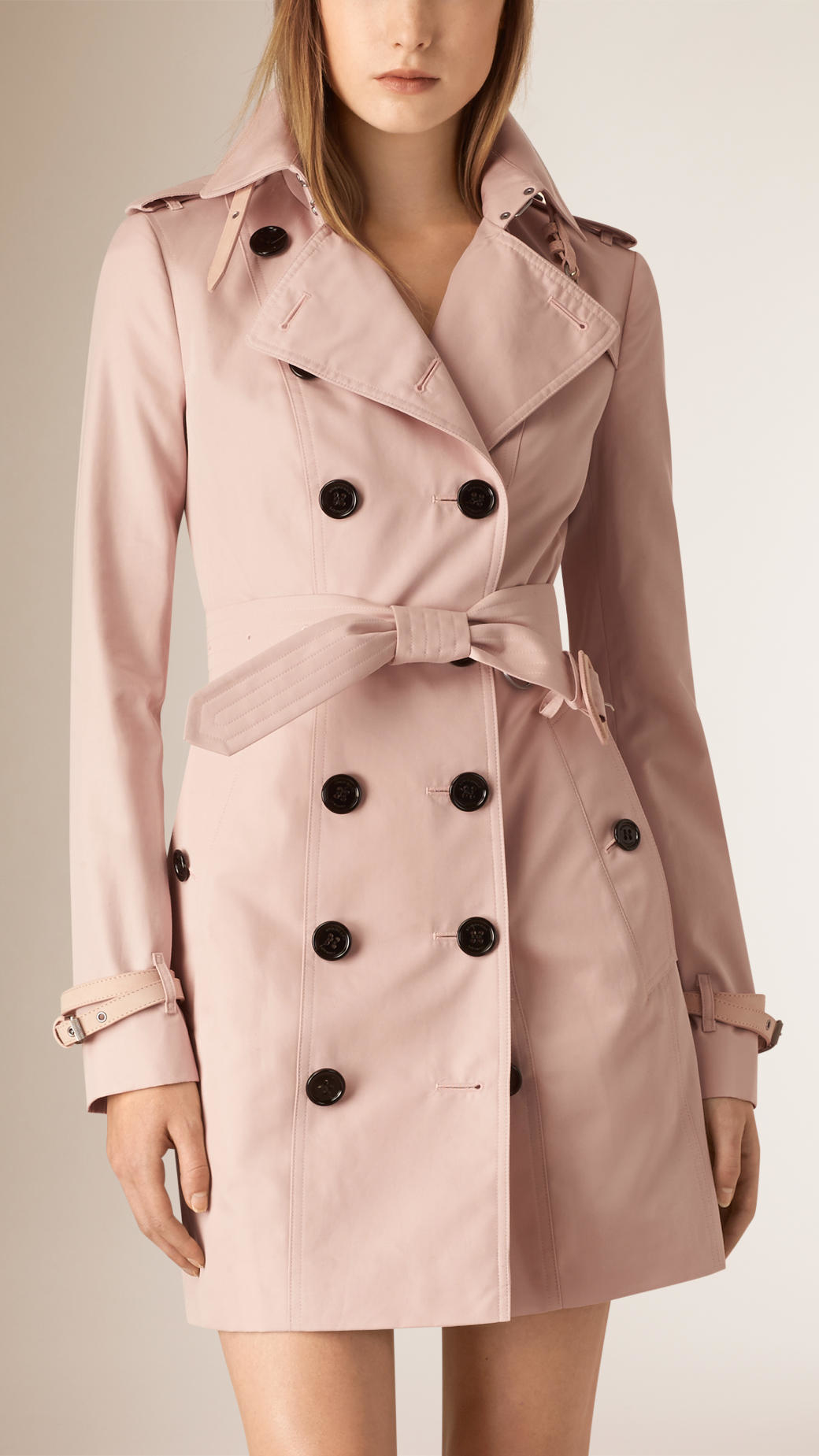 Lyst - Burberry Leather Trim Cotton Gabardine Trench Coat in Pink