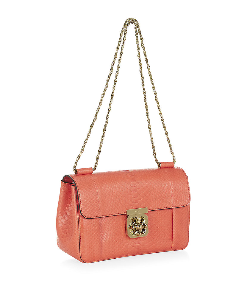Chlo Medium Elsie Python Shoulder Bag in Pink (Coral Pop) | Lyst