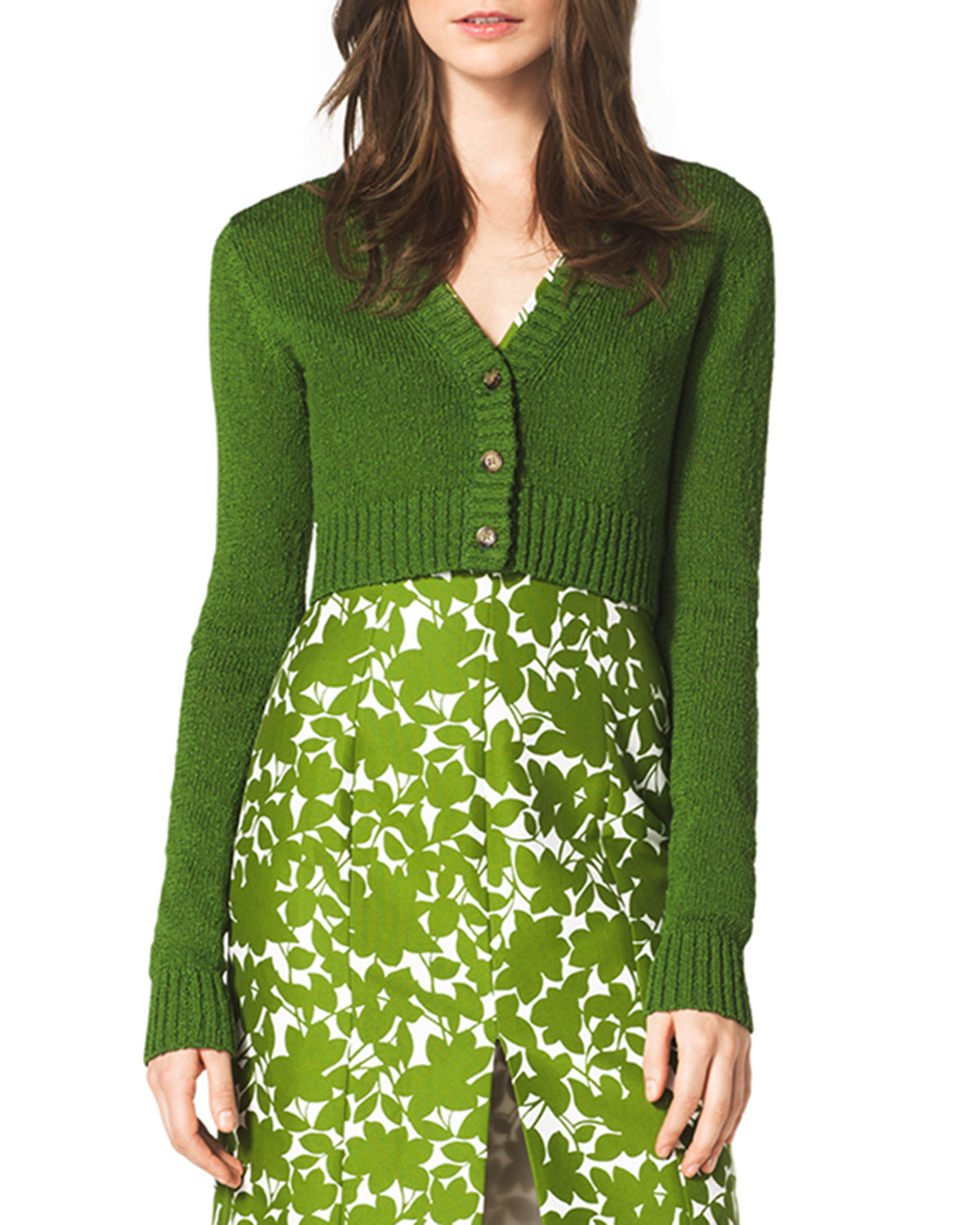 Lyst - Michael Kors Cropped Cashmere Cardigan in Green