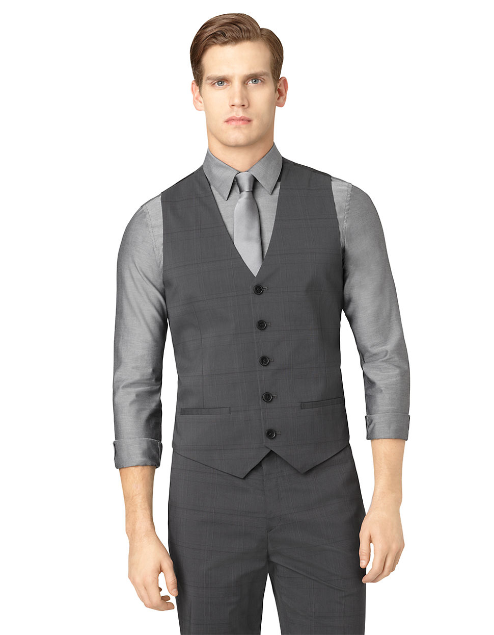 Lyst - Calvin Klein Classic Fit Tonal Plaid Woven Suit Vest in Gray for Men