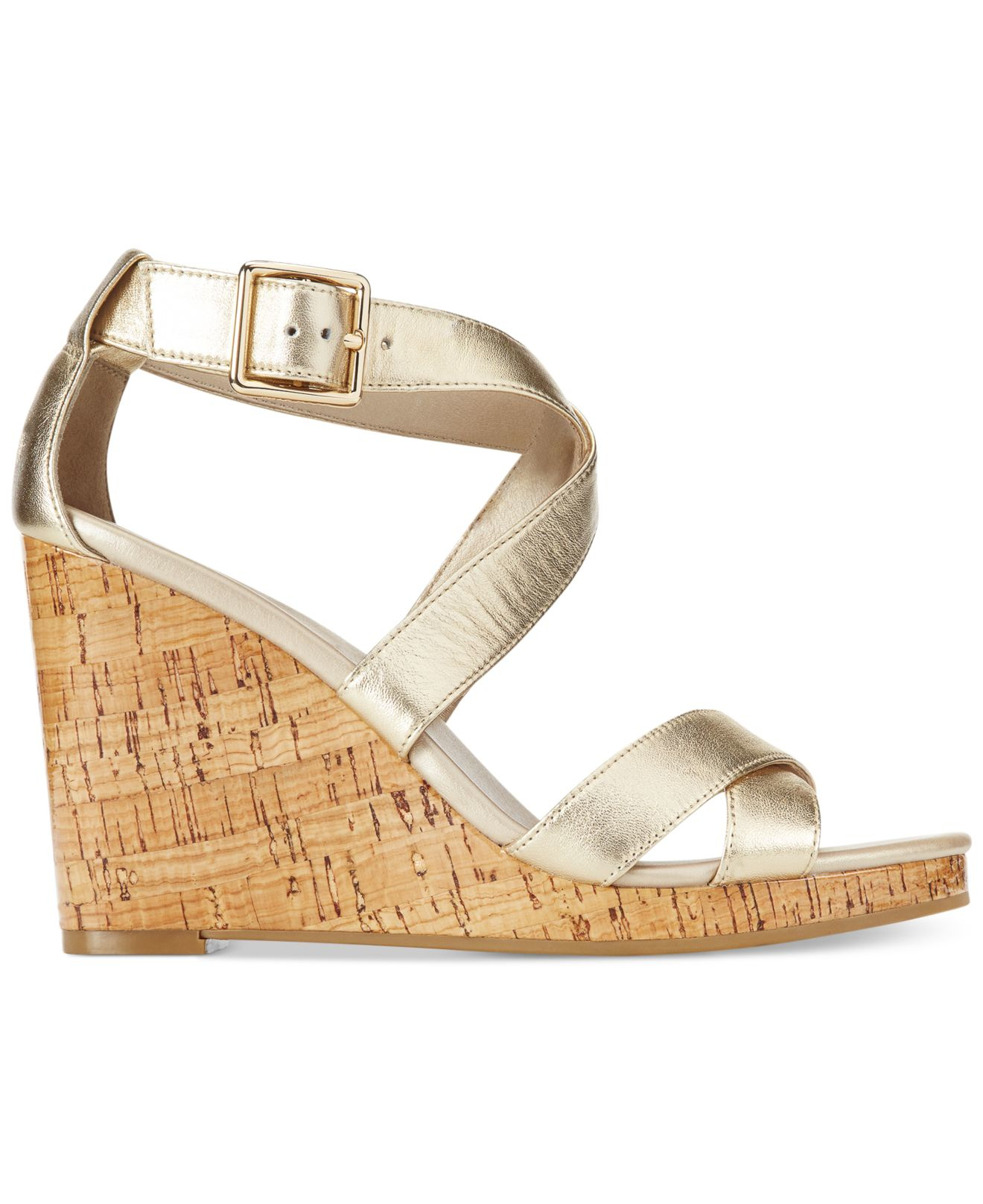 Cole haan Jillian Strappy Wedge Sandals in Gold (Soft Gold Metallic ...
