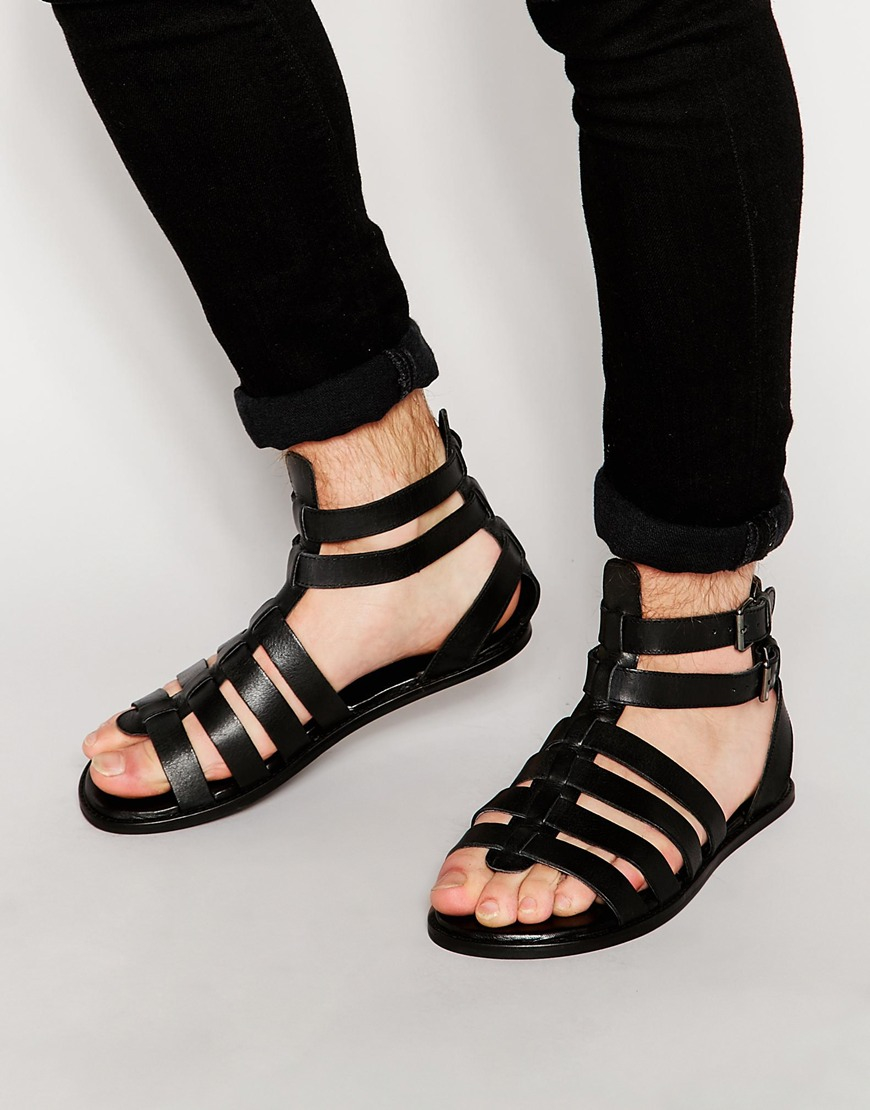 Asos Gladiator Sandals In Black Leather With Buckles in Black for Men ...