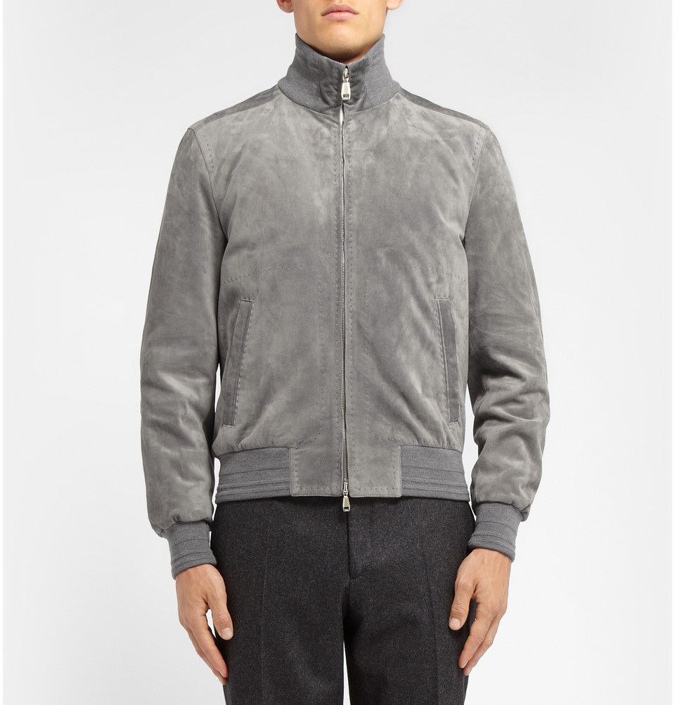 Lyst - Brioni Suede Bomber Jacket in Gray for Men