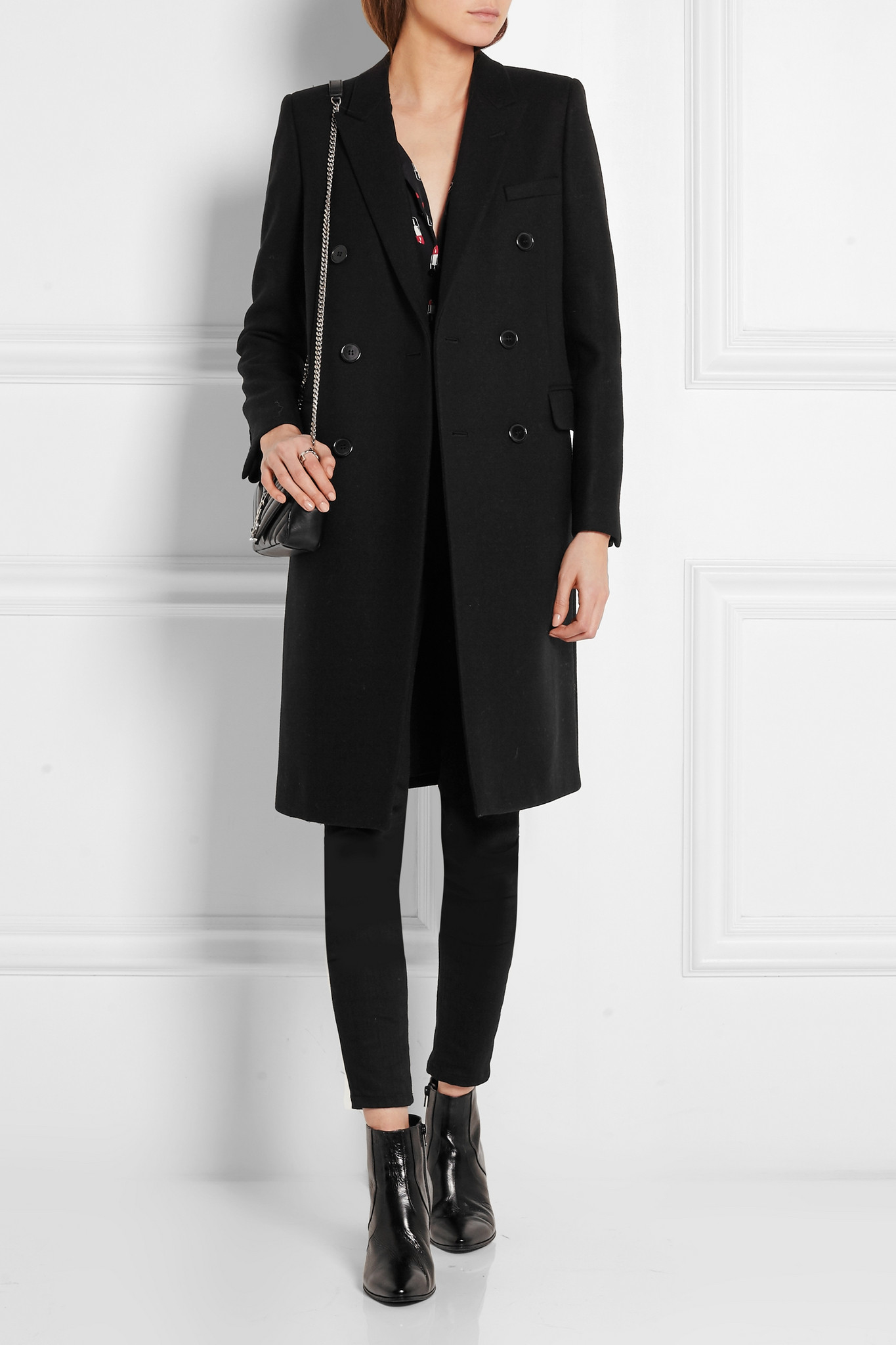 Lyst - Saint laurent Double-breasted Wool-twill Coat in Black