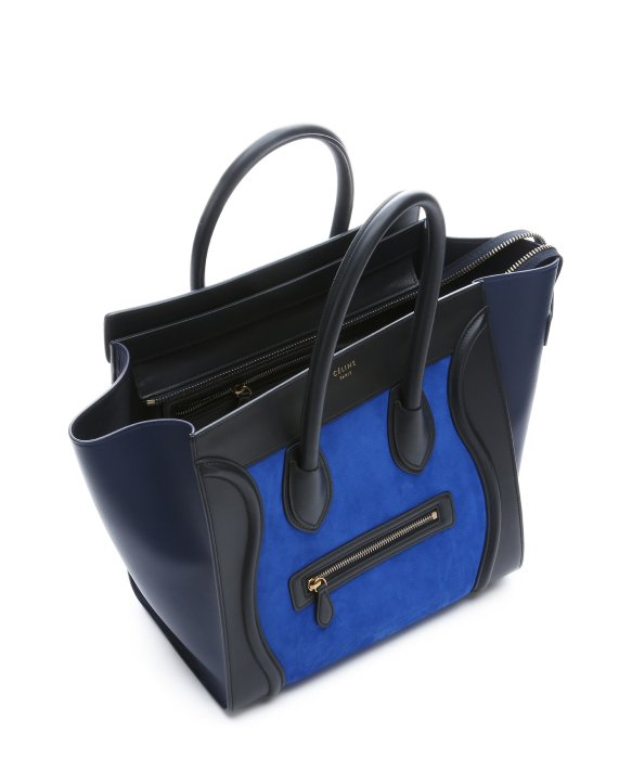Cline Cobalt Blue Leather and Suede Colorblock Luggage Trapeze ...