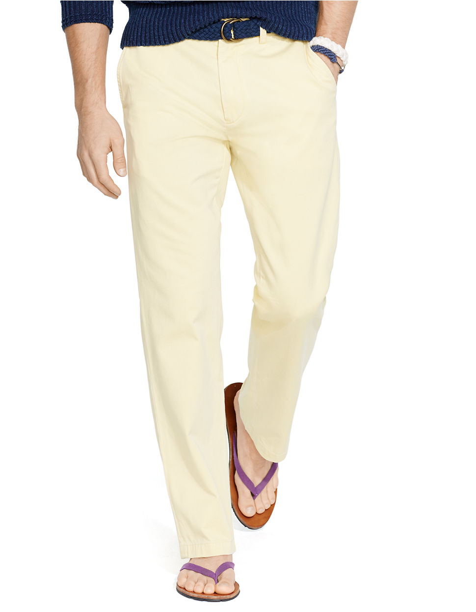 Lyst - Polo Ralph Lauren Flat-Front Cotton Twill Pants in Yellow for Men