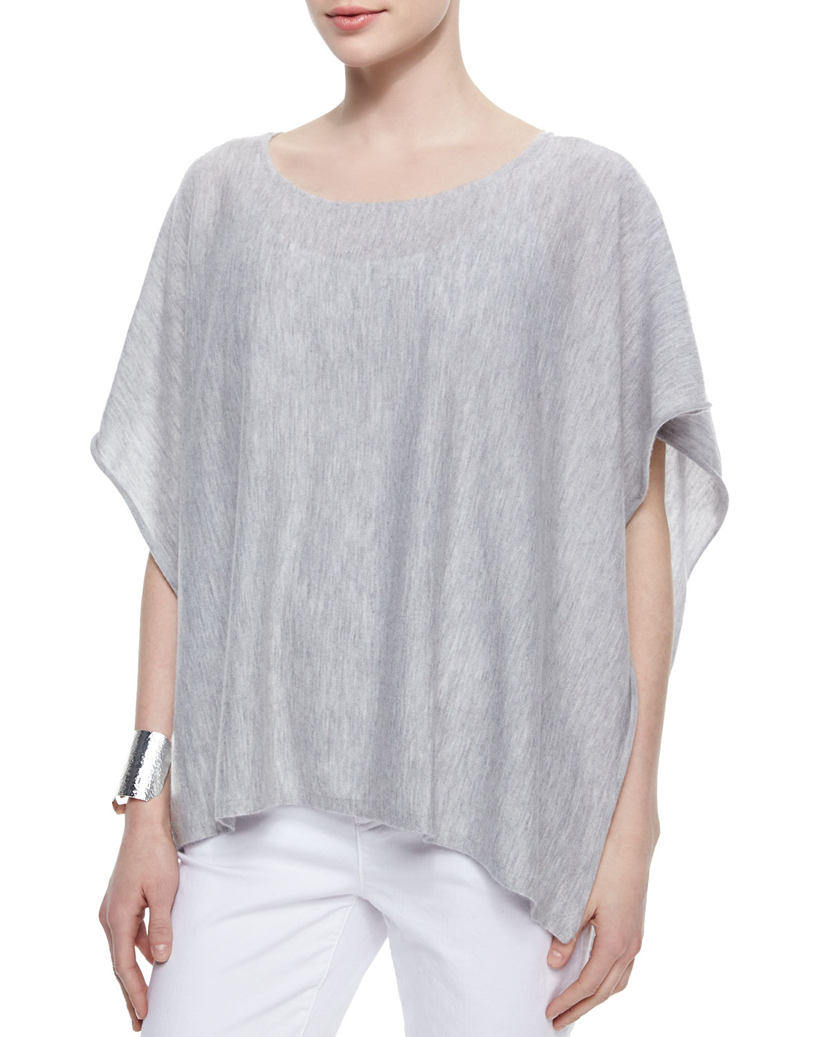 Eileen Fisher Short-Sleeve Cashmere Poncho in Dark Pearl (White) - Lyst