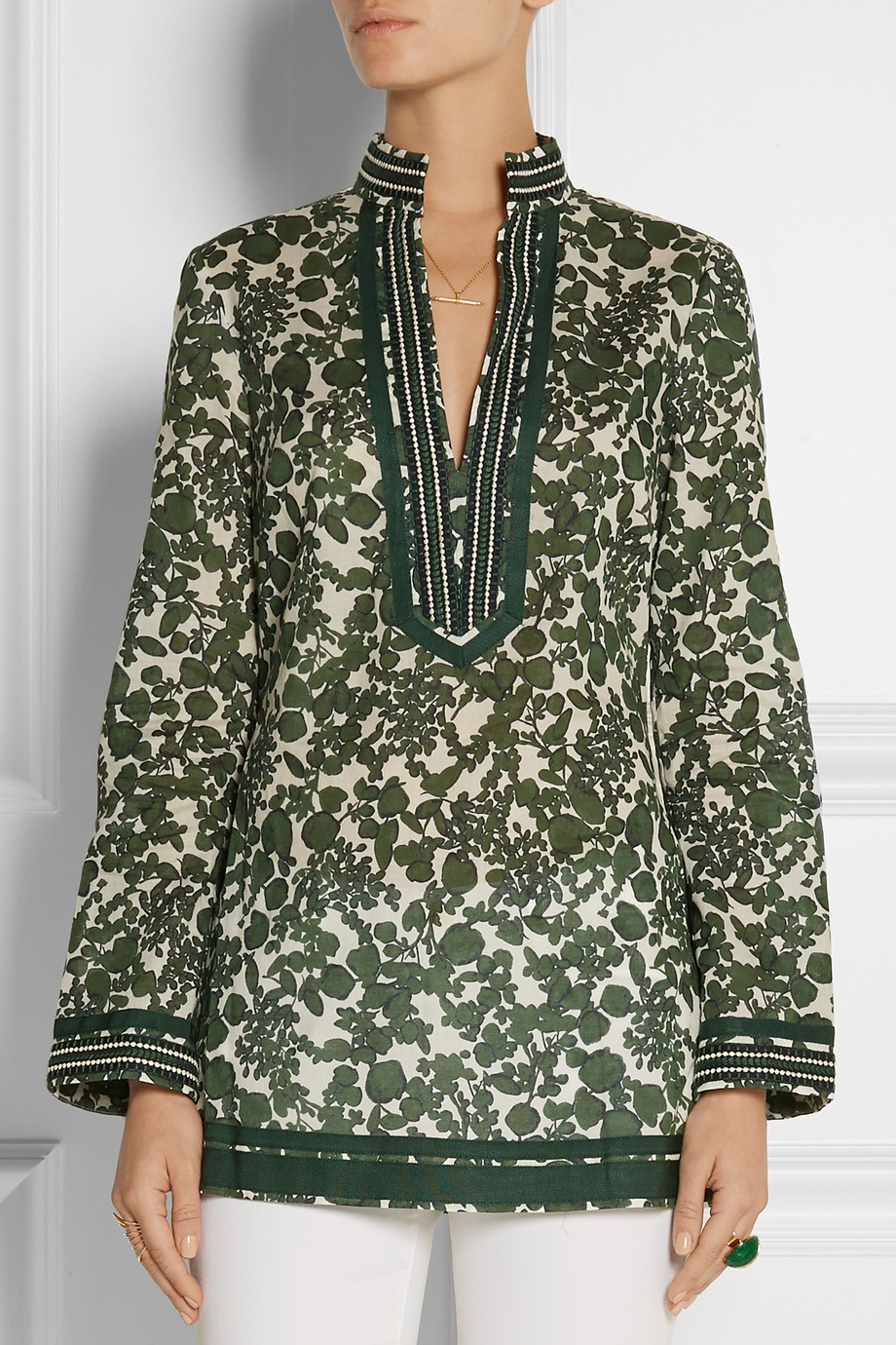 Lyst - Tory burch Tory Floral-Print Cotton-Voile Tunic in Green
