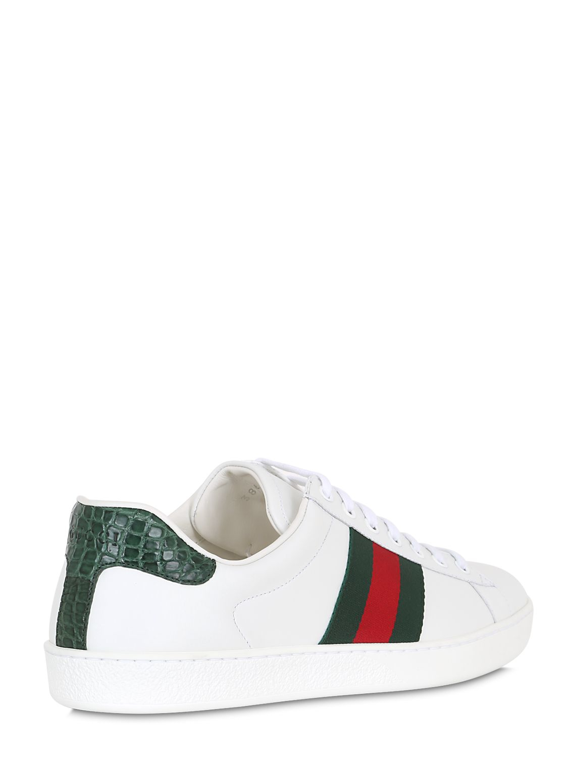 Gucci New Ace Web Leather & Crocodile Sneakers in White for Men | Lyst