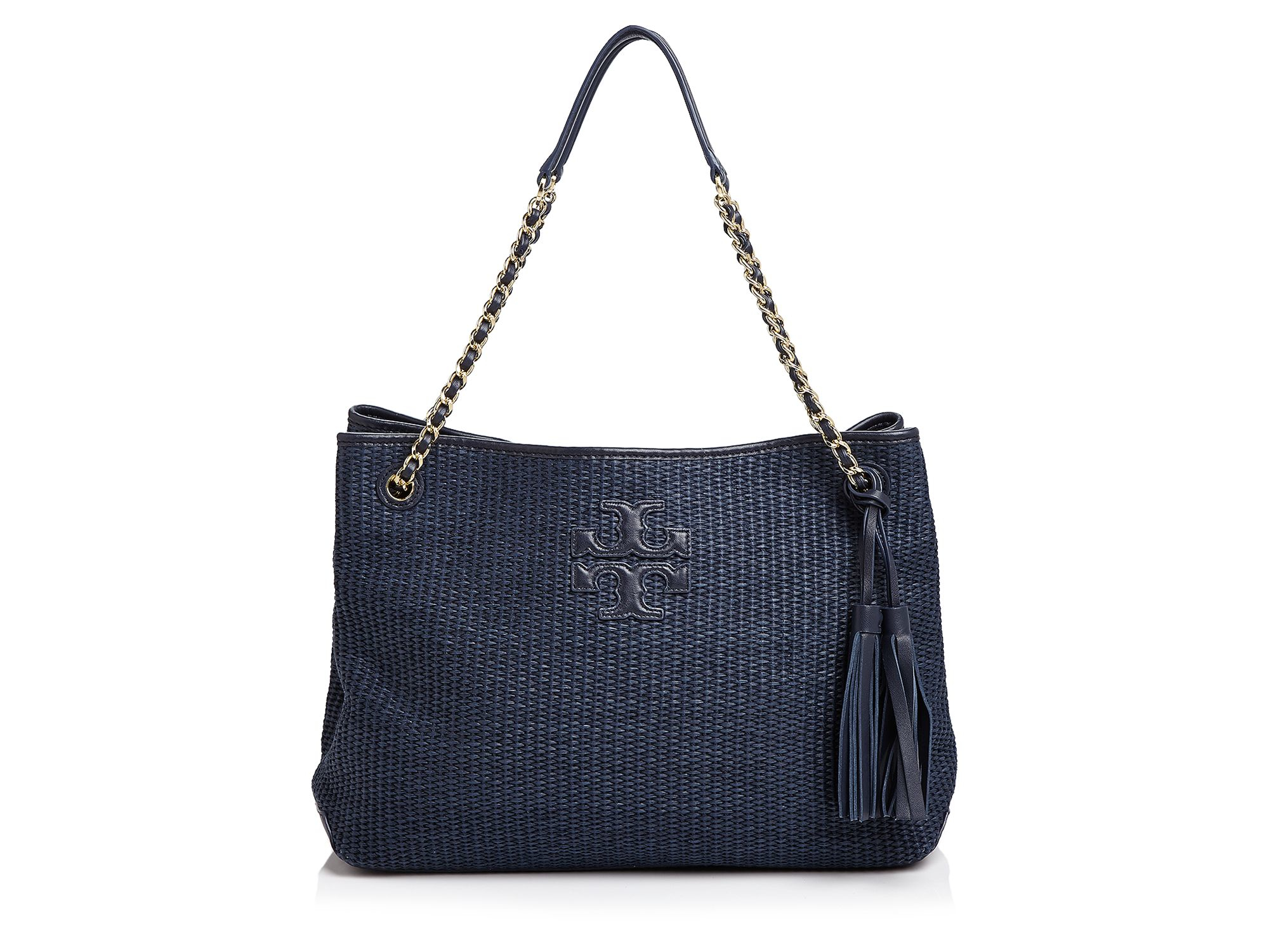 Lyst Tory Burch Thea Straw Chain Shoulder Bag in Blue