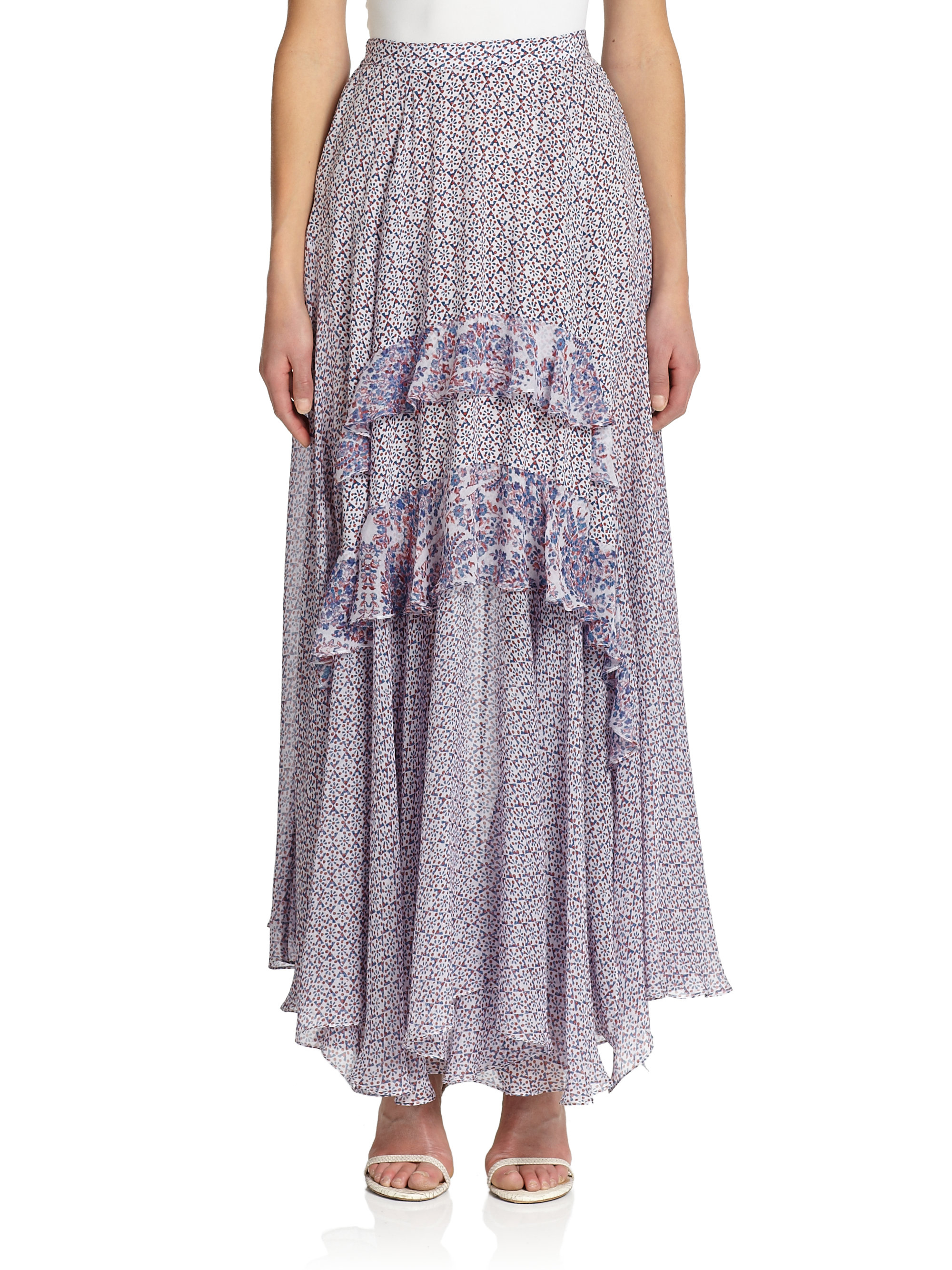 Lyst - Rebecca Taylor Paisley-Trimmed Ruffled Maxi Skirt